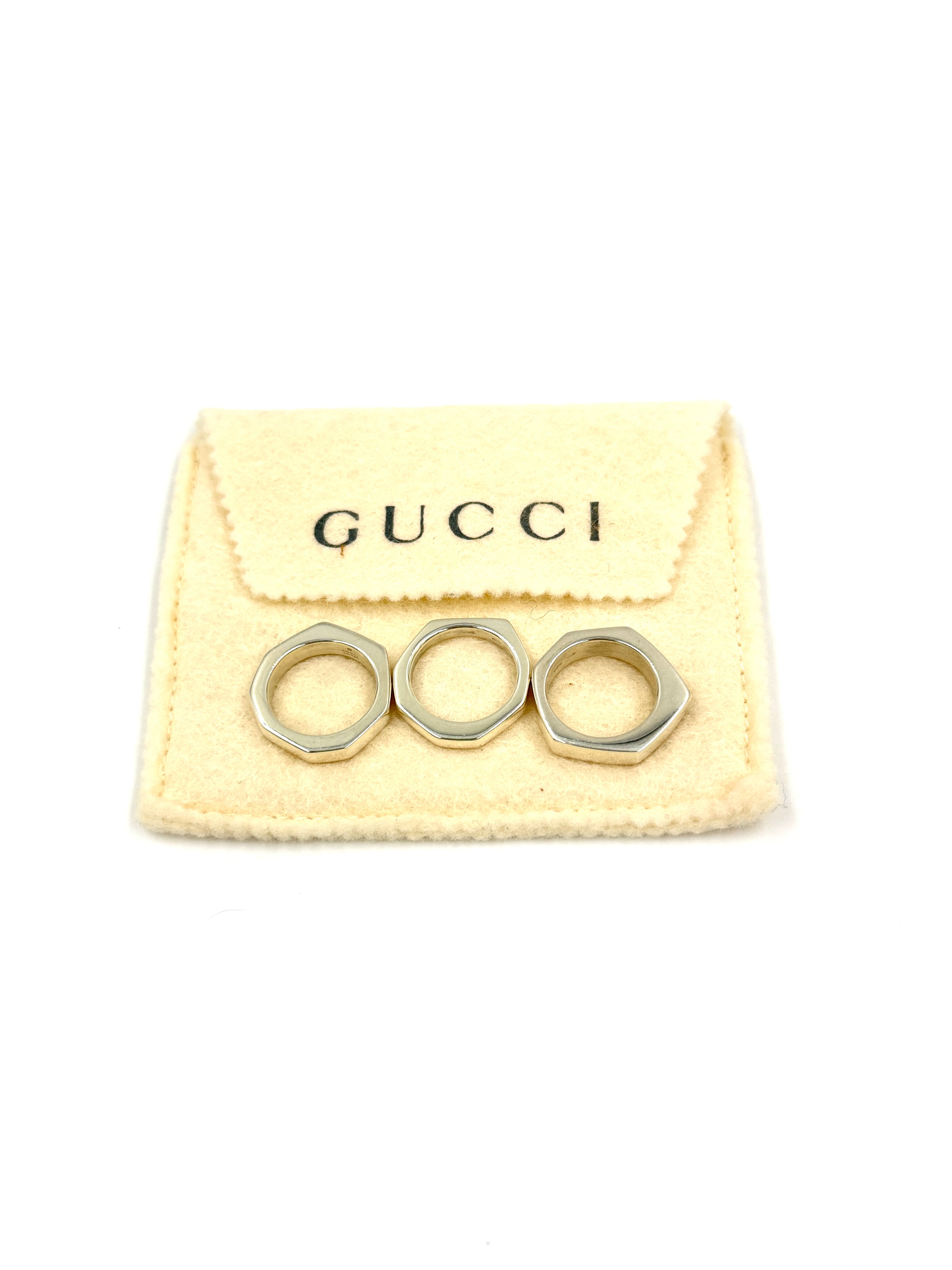 Pre-Owned Gucci Octagonal Ring Trio in Silver - Authenticated