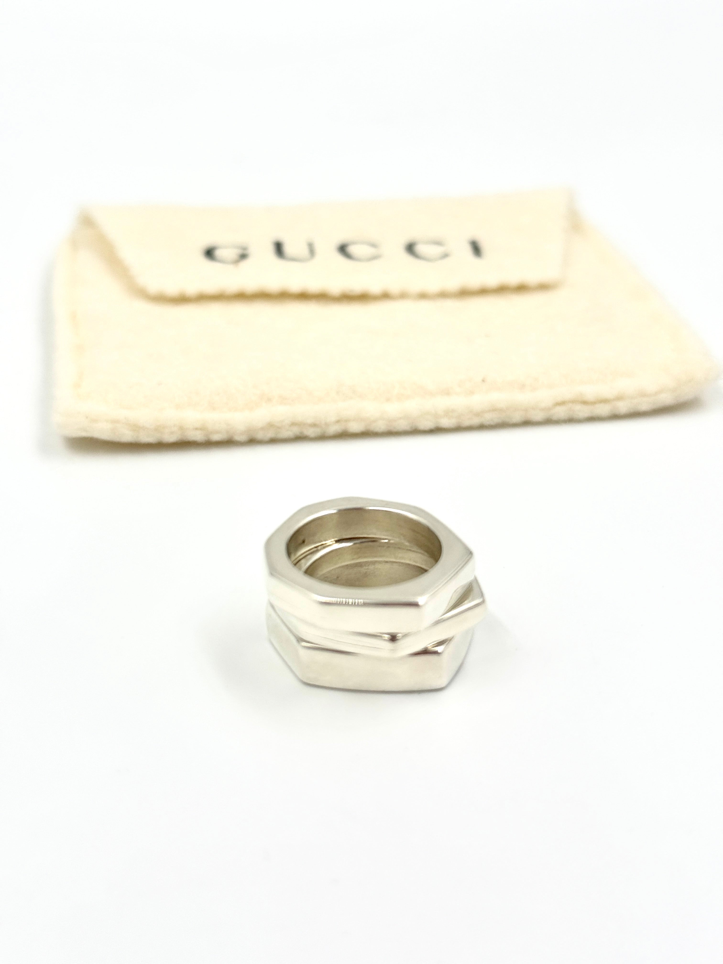 Pre-Owned Gucci Octagonal Ring Trio in Silver - Authenticated