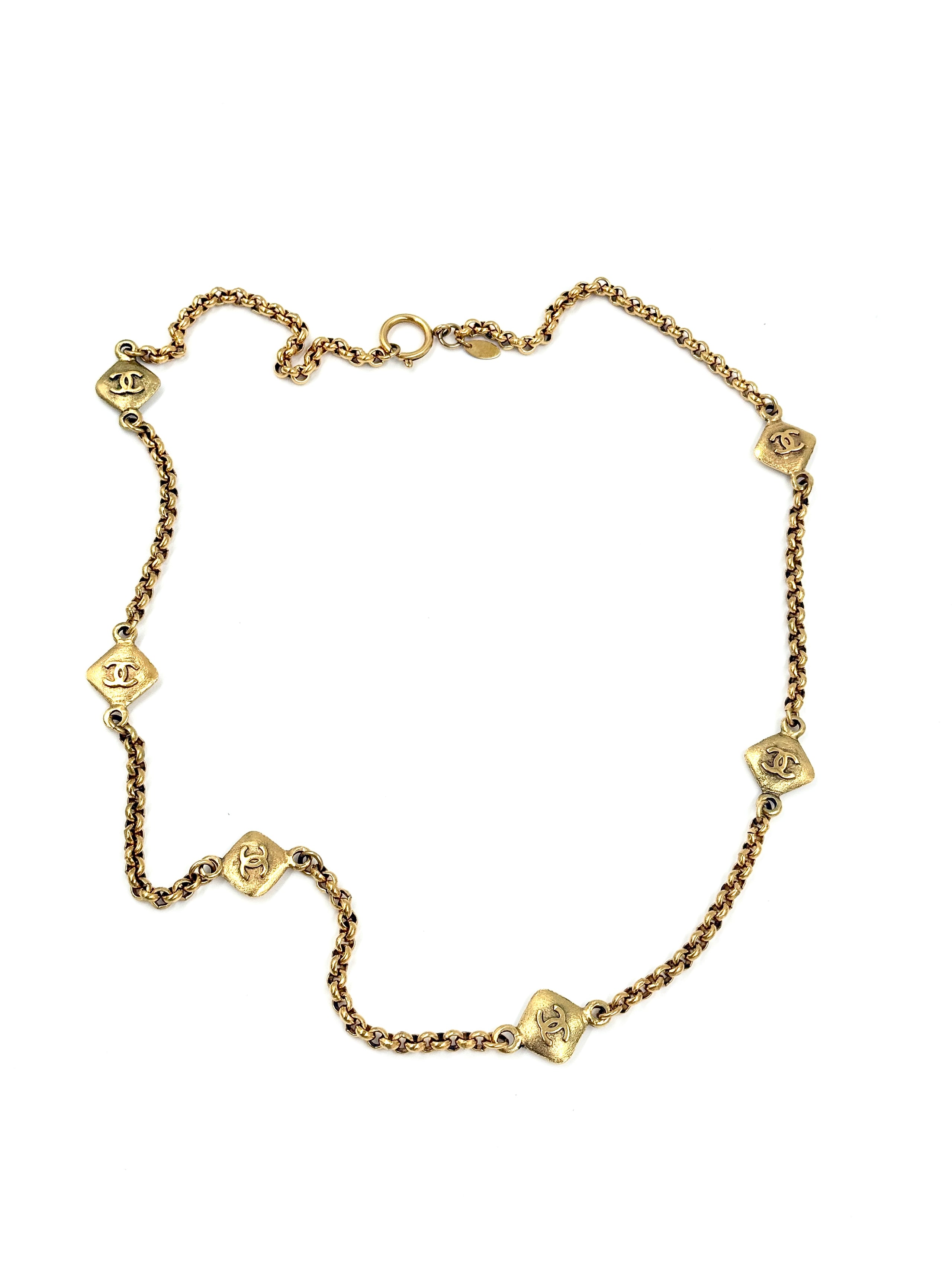 Pre-Owned CHANEL Vintage CC Logos Rhombus Charm Long Necklace 34" - Authenticated