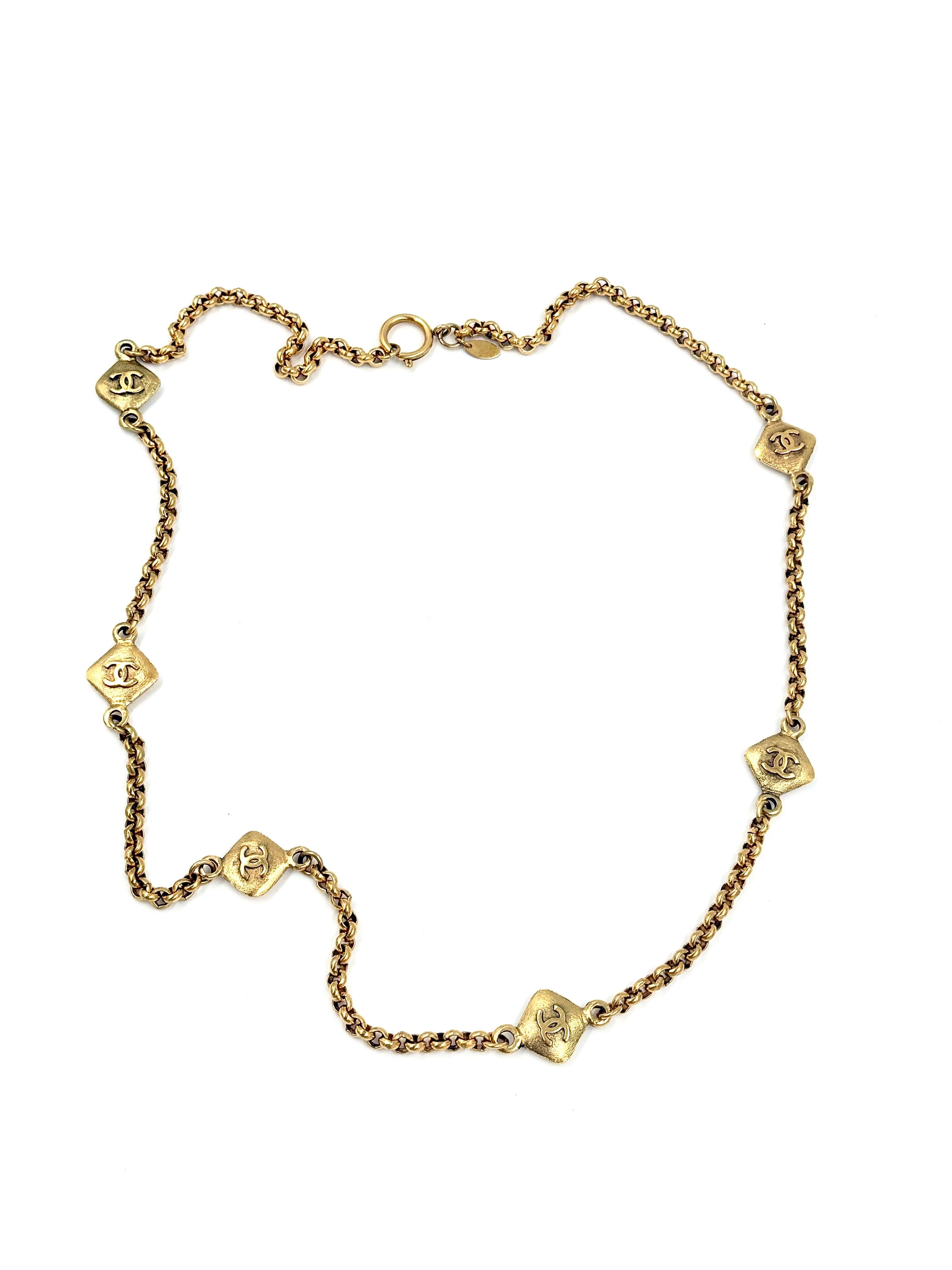 Pre-Owned CHANEL Vintage CC Logos Rhombus Charm Long Necklace 34" - Authenticated