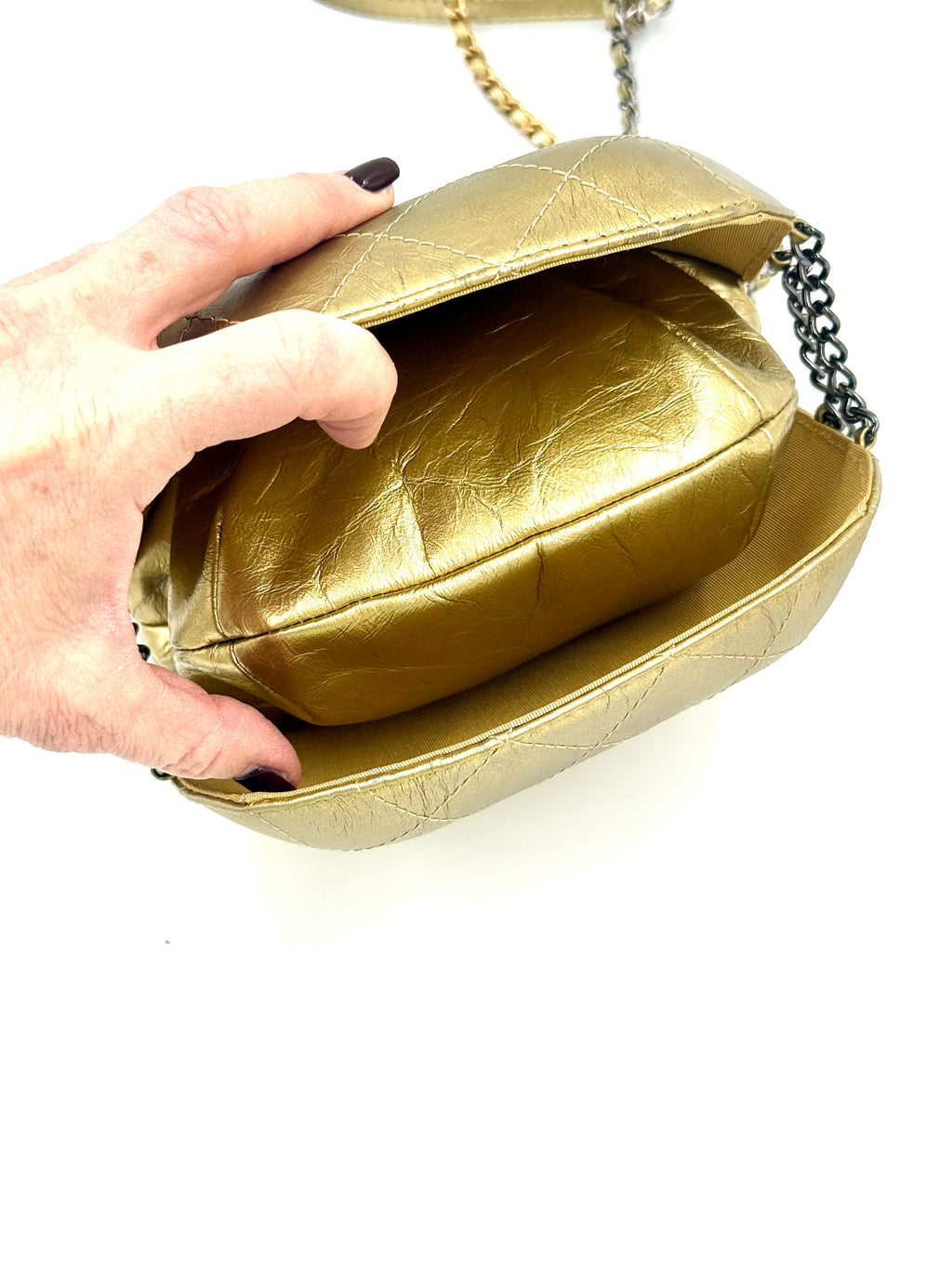 Pre-Owned Chanel Gold Metallic Gabrielle Bucket Bag - Authenticated