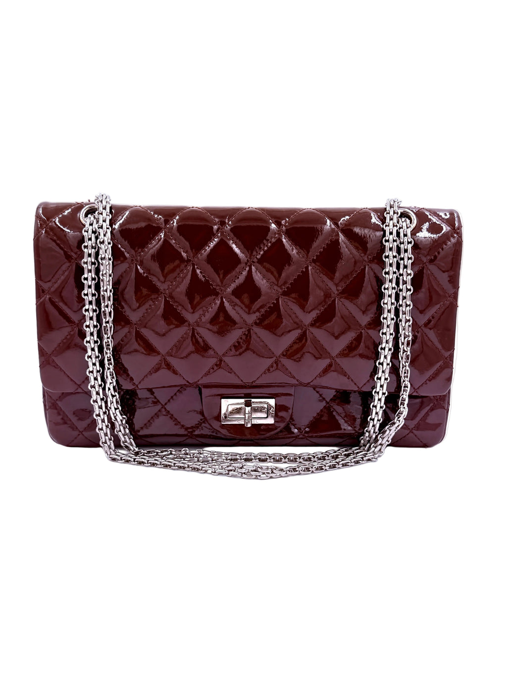 Pre-Owned Chanel  Burgundy 2.55 Maxi Patent Leather Double Flap - Authenticated