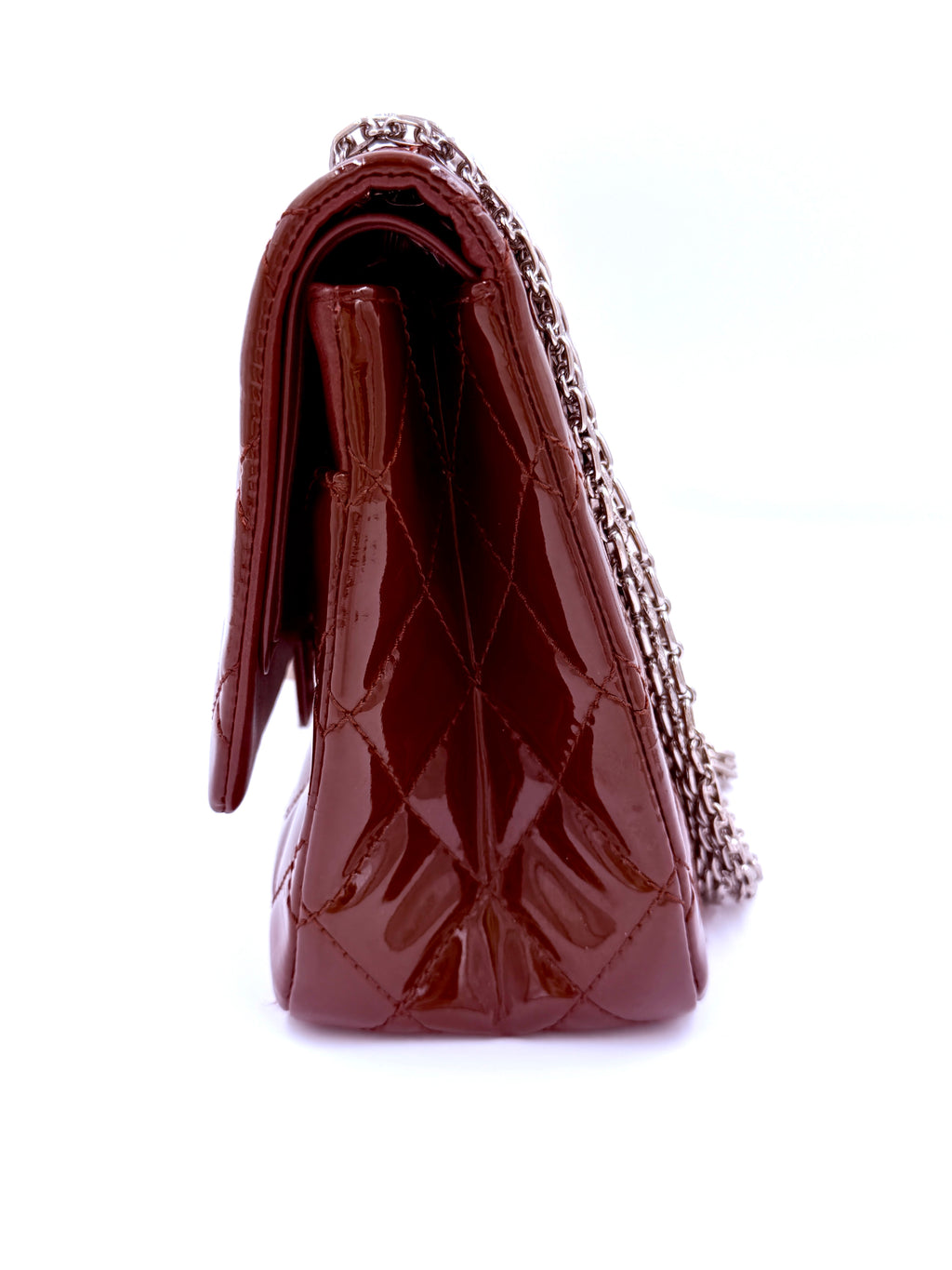 Pre-Owned Chanel  Burgundy 2.55 Maxi Patent Leather Double Flap - Authenticated