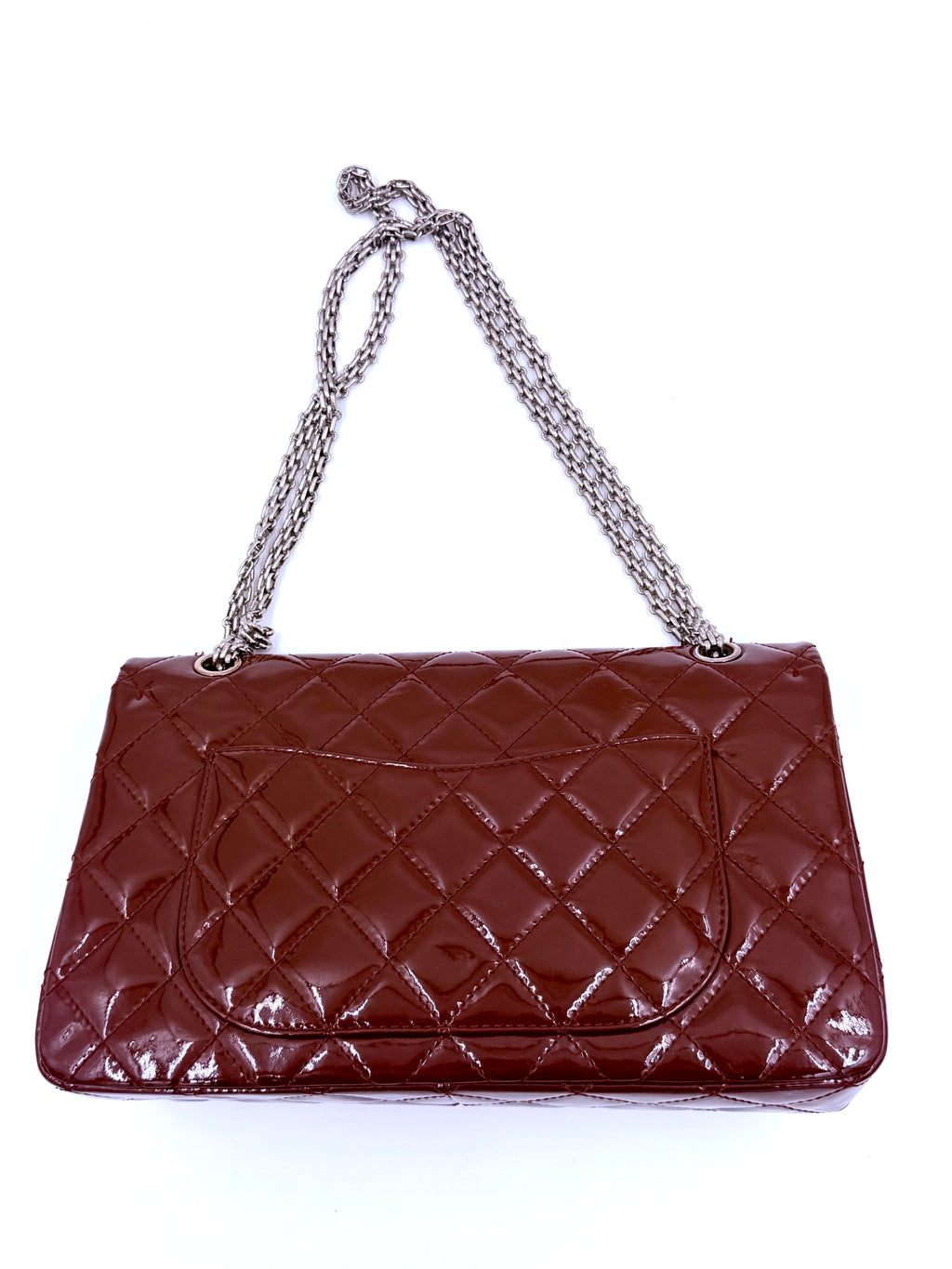 Pre-Owned Chanel  Burgundy 2.55 Maxi Patent Leather Double Flap - Authenticated