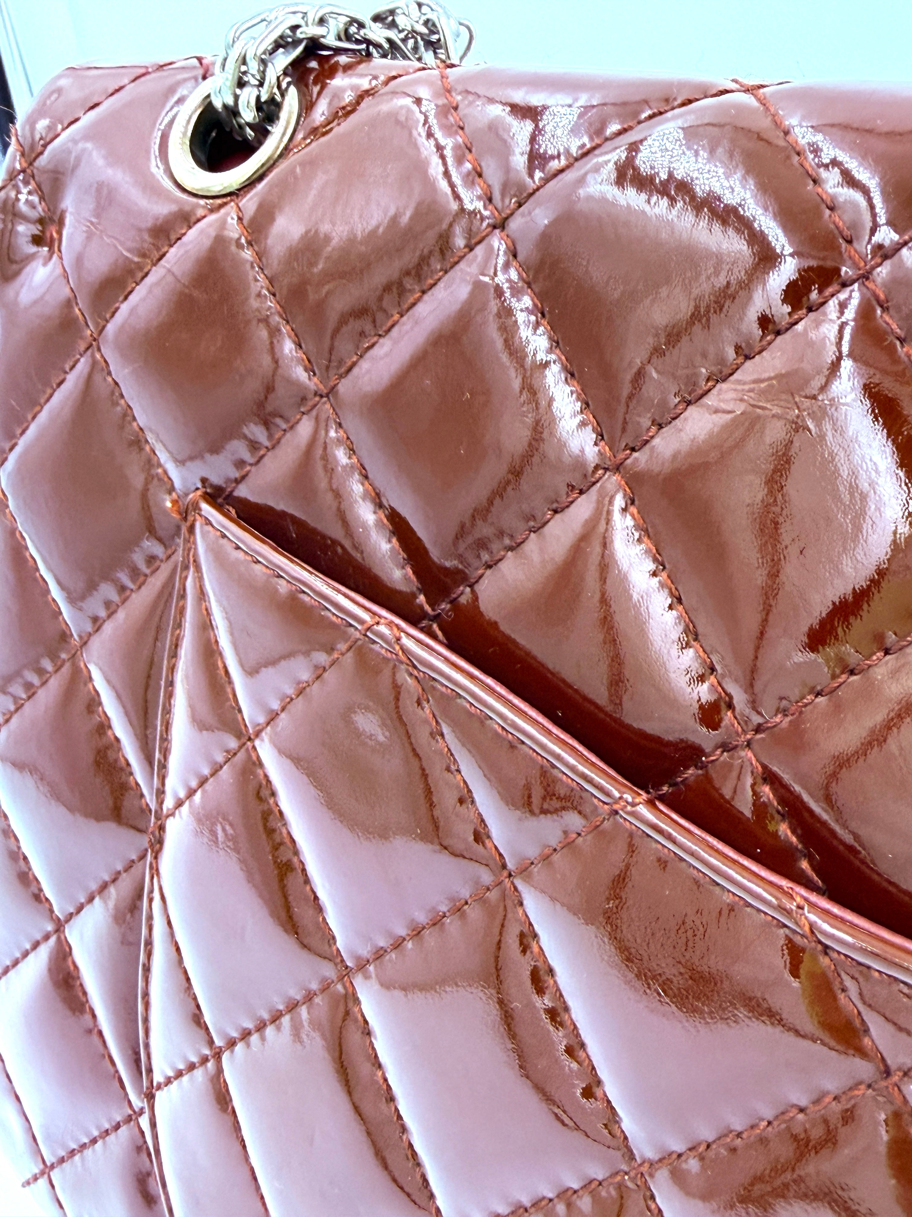Pre-Owned Chanel  Burgundy 2.55 Maxi Patent Leather Double Flap - Authenticated