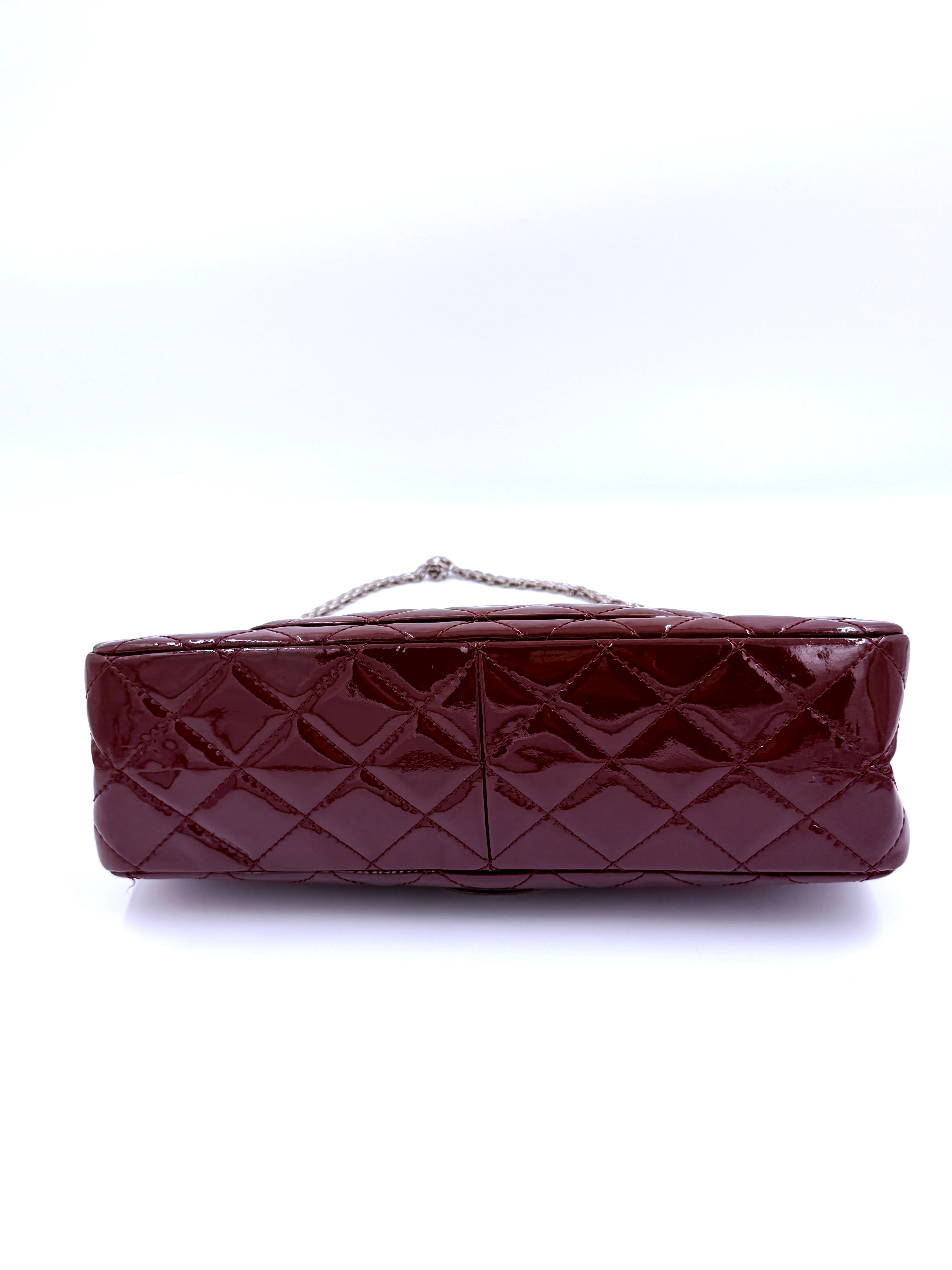 Pre-Owned Chanel  Burgundy 2.55 Maxi Patent Leather Double Flap - Authenticated