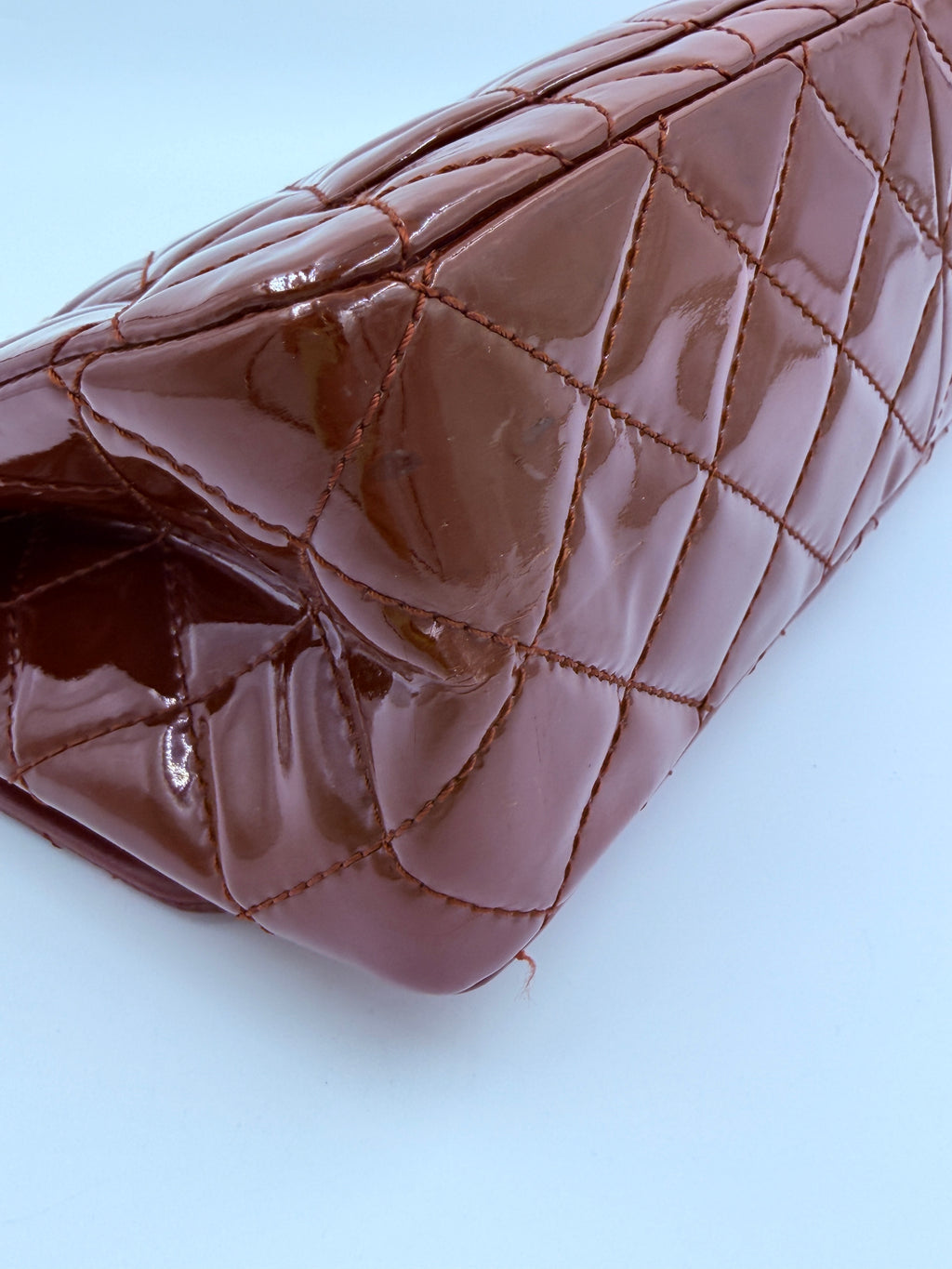 Pre-Owned Chanel  Burgundy 2.55 Maxi Patent Leather Double Flap - Authenticated