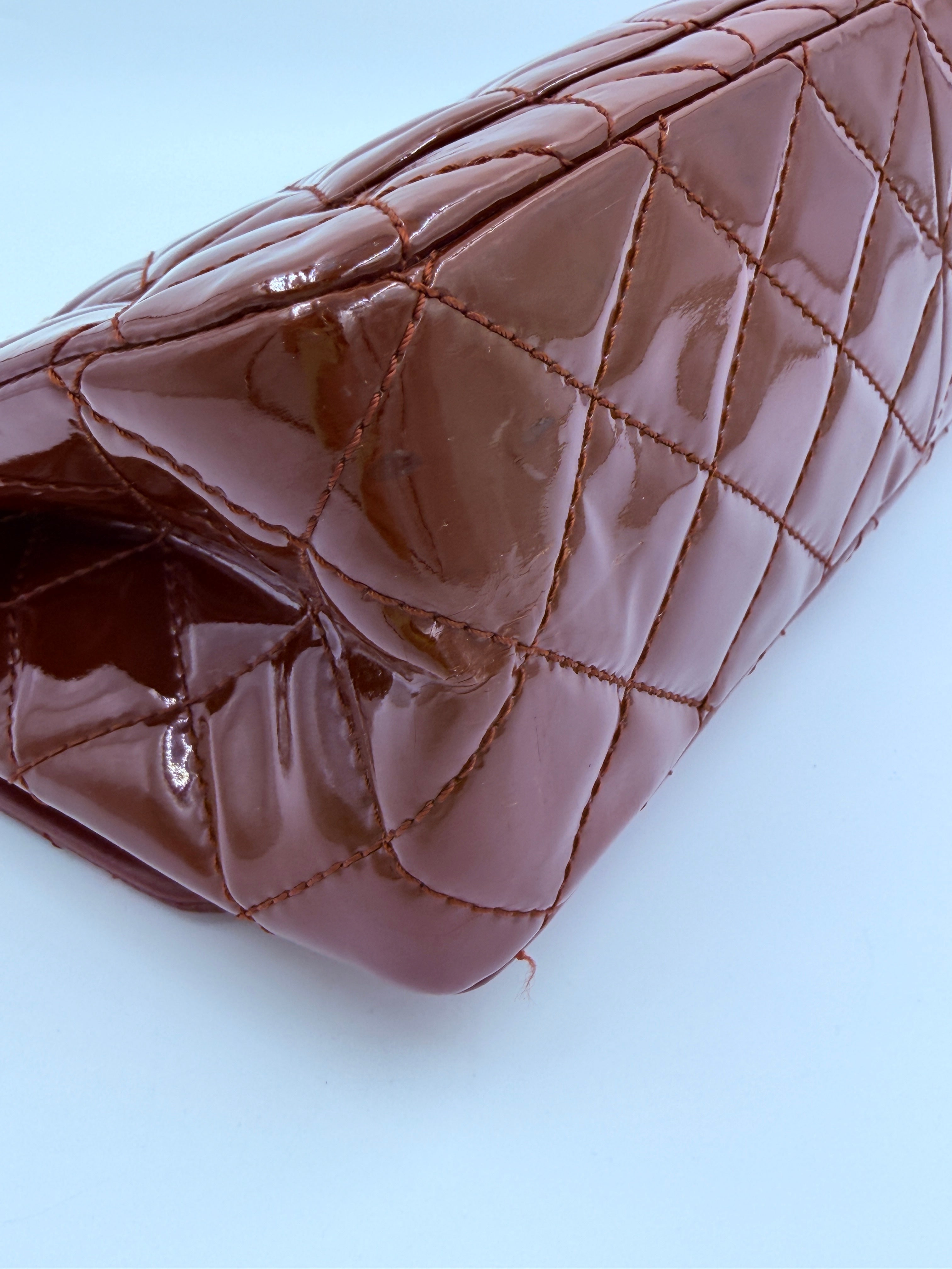 Pre-Owned Chanel  Burgundy 2.55 Maxi Patent Leather Double Flap - Authenticated