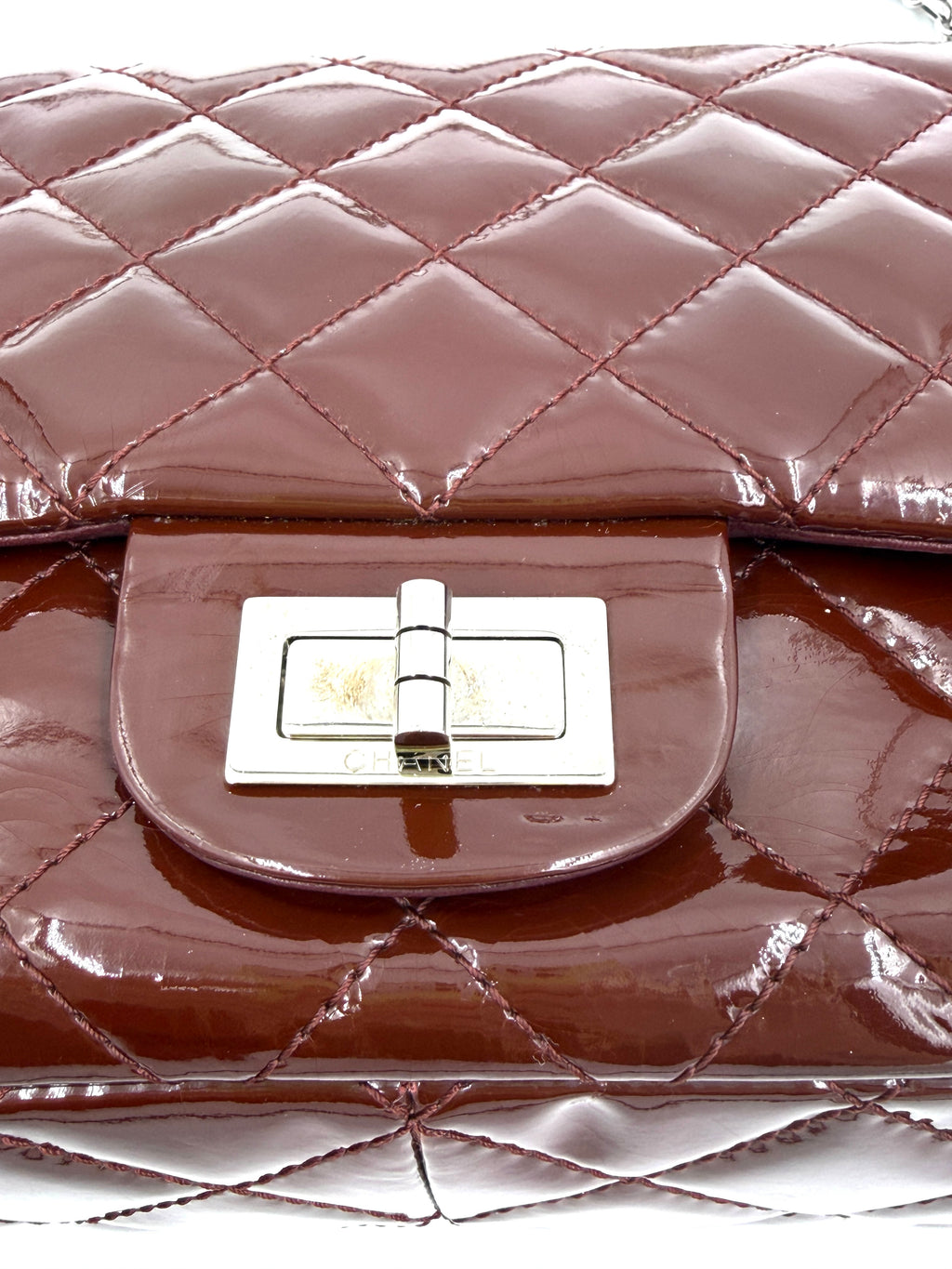 Pre-Owned Chanel  Burgundy 2.55 Maxi Patent Leather Double Flap - Authenticated
