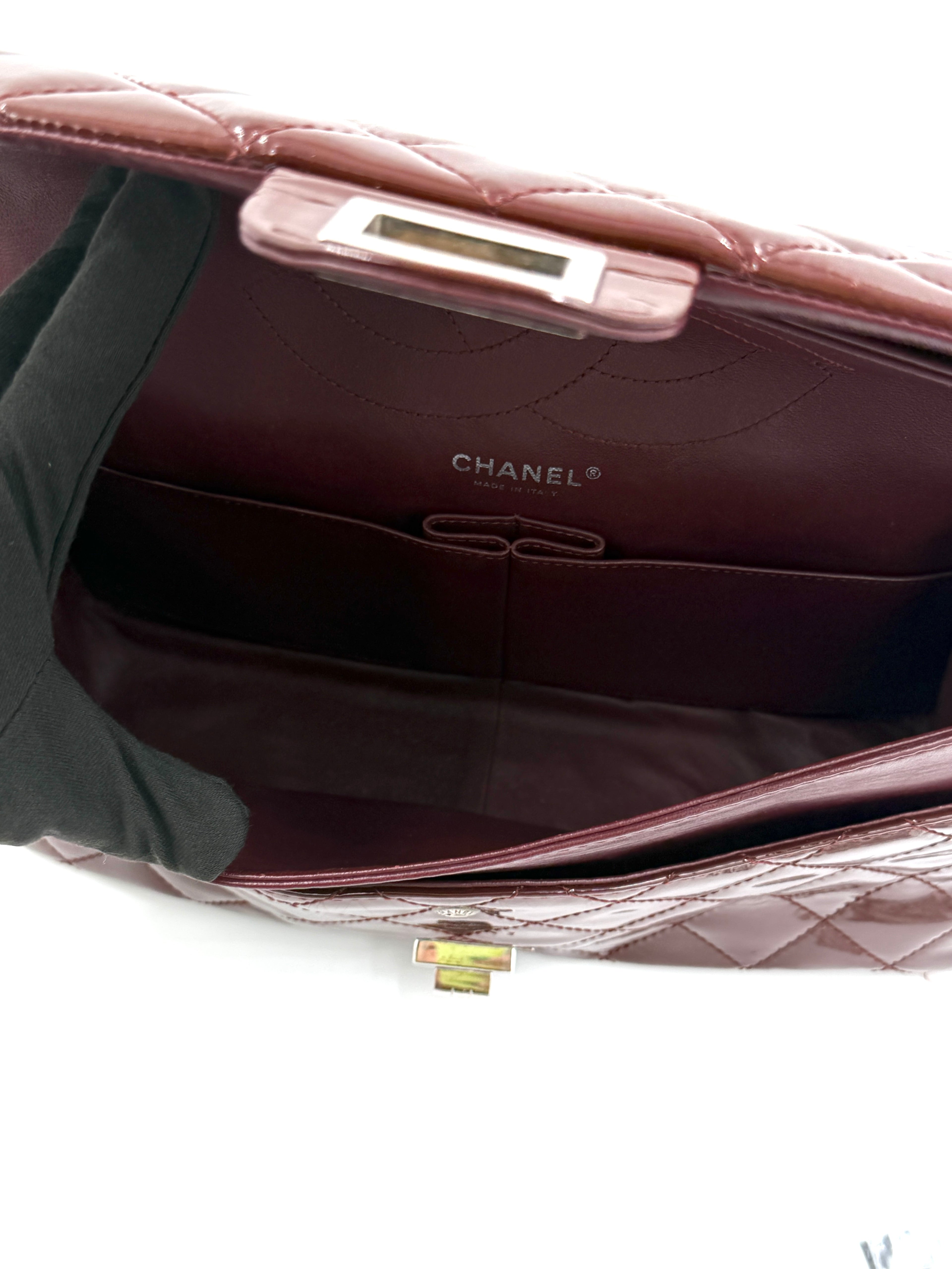 Pre-Owned Chanel  Burgundy 2.55 Maxi Patent Leather Double Flap - Authenticated