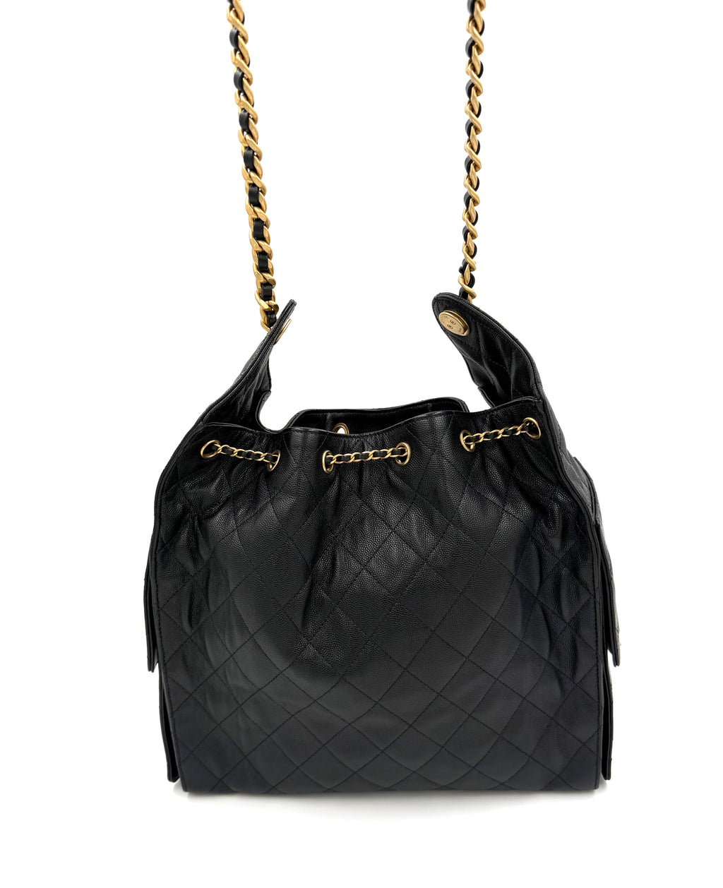 Pre-owned Chanel 25 Hobo Medium Black Caviar Leather Gold Hardware - Authenticated