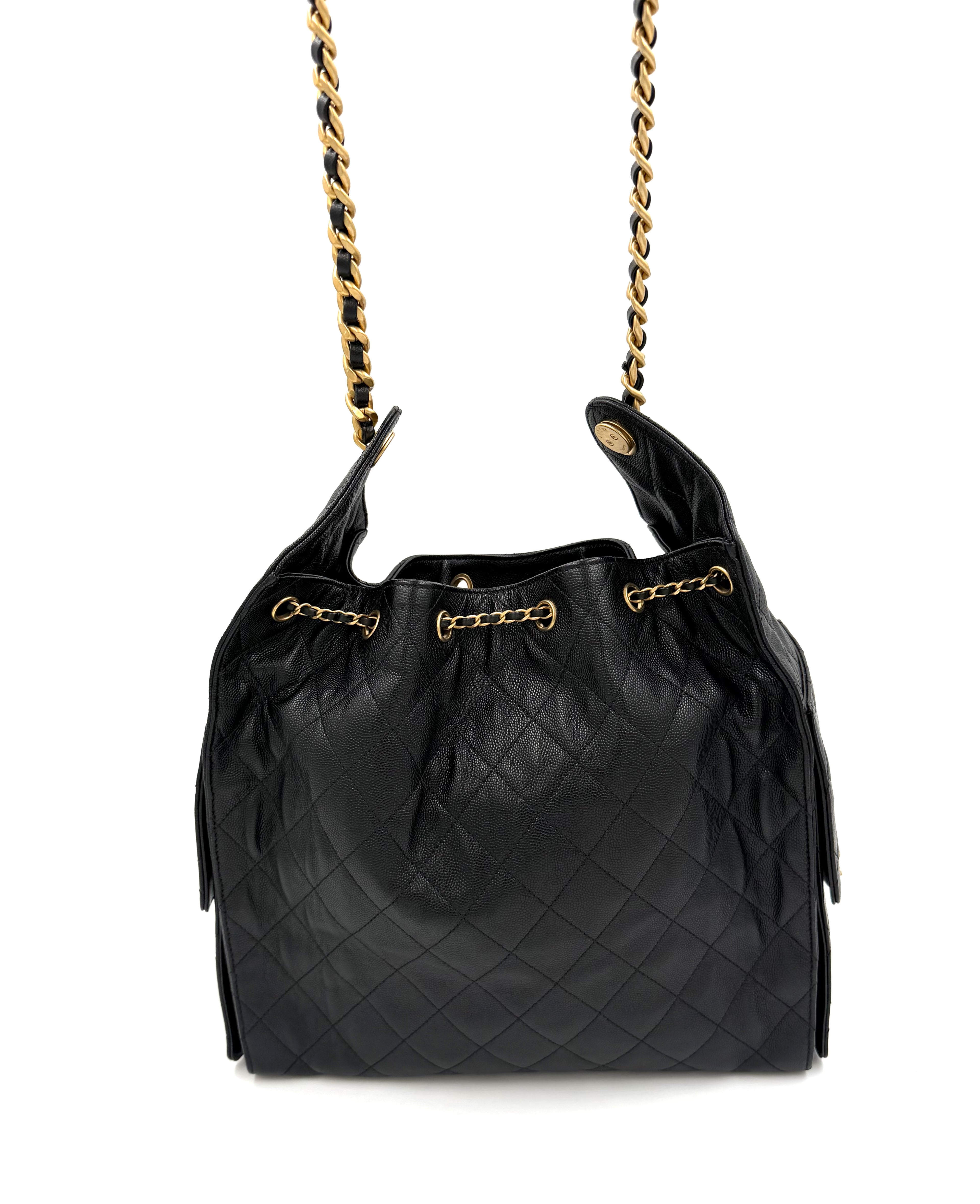 Pre-owned Chanel 25 Hobo Medium Black Caviar Leather Gold Hardware - Authenticated