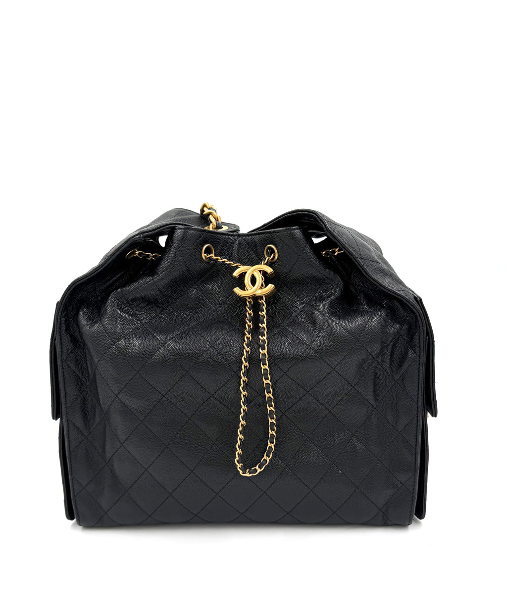 Pre-owned Chanel 25 Hobo Medium Black Caviar Leather Gold Hardware - Authenticated