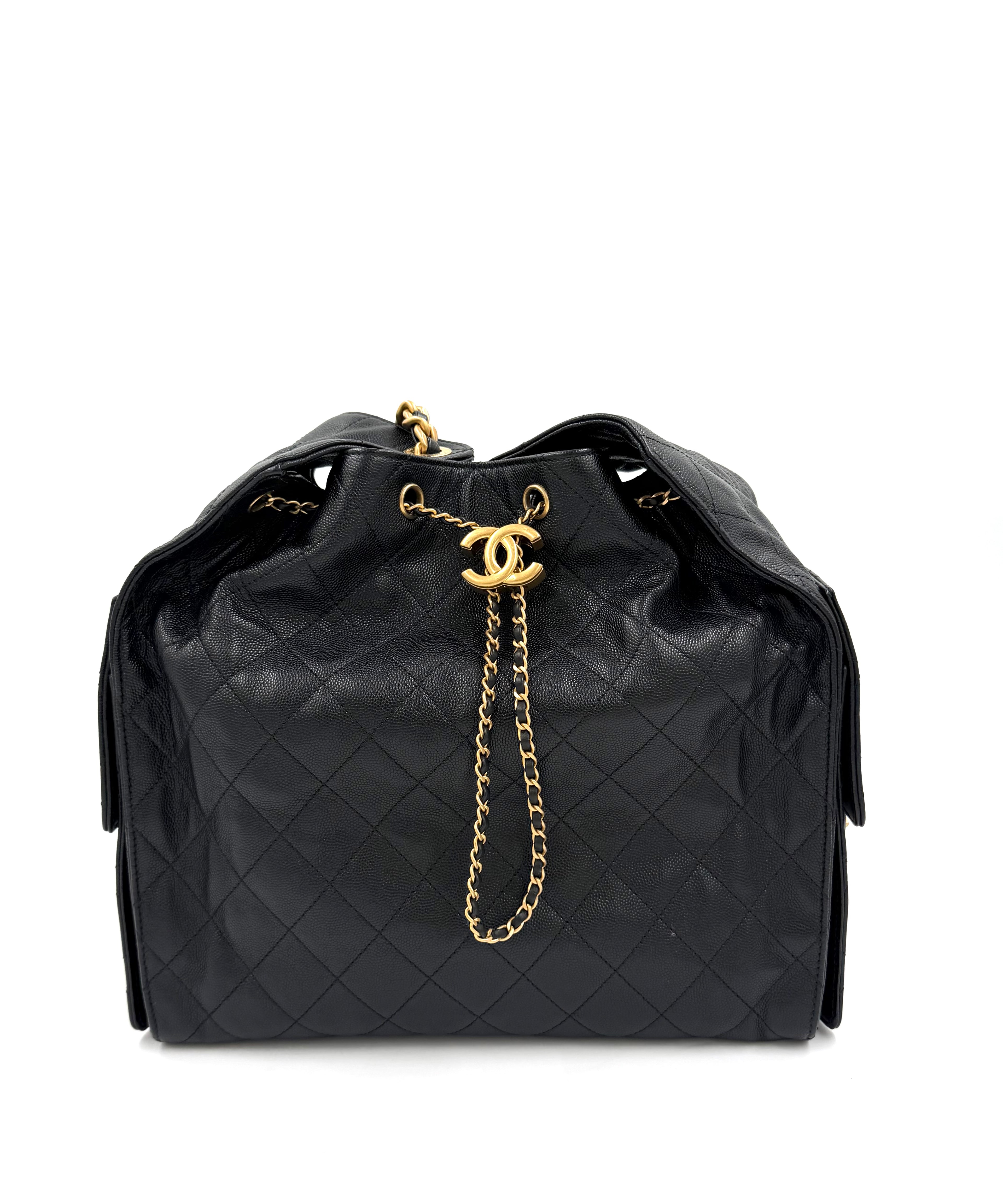 Pre-owned Chanel 25 Hobo Medium Black Caviar Leather Gold Hardware - Authenticated