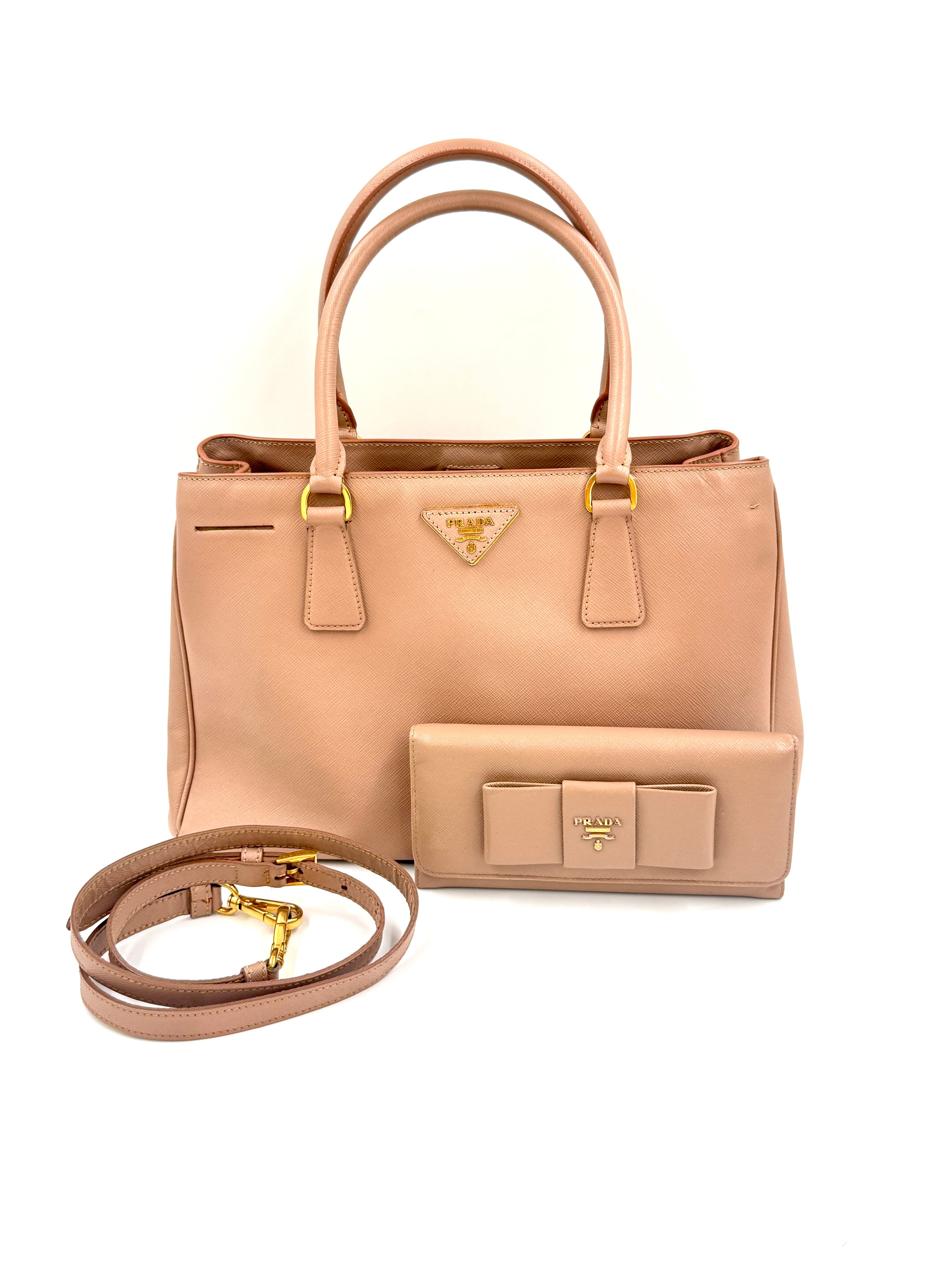 Pre-Owned Prada Galleria Saffiano Leather in Beige with Coordinating Wallet - Authenticated