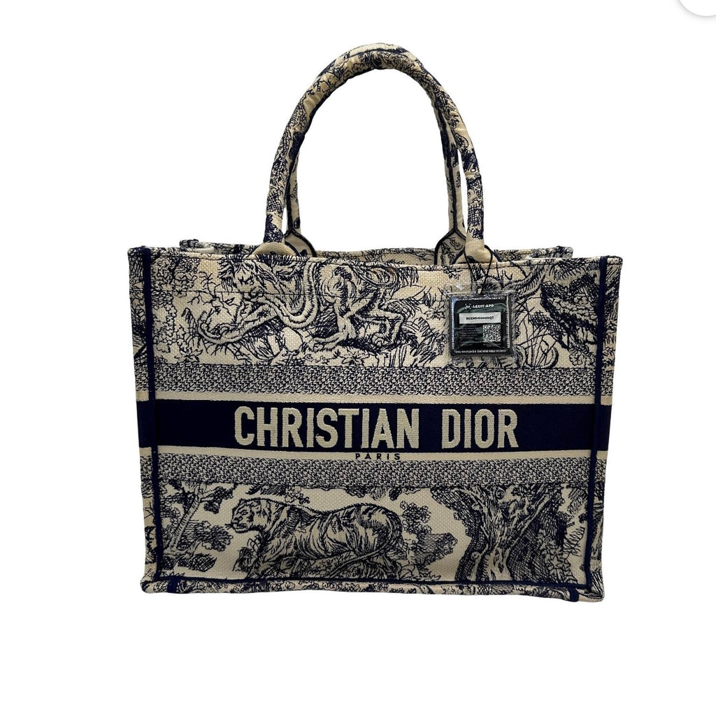 Pre-Owned Christian Dior Toile de Jouy Book Tote Large Ecru and Navy - Authenticated