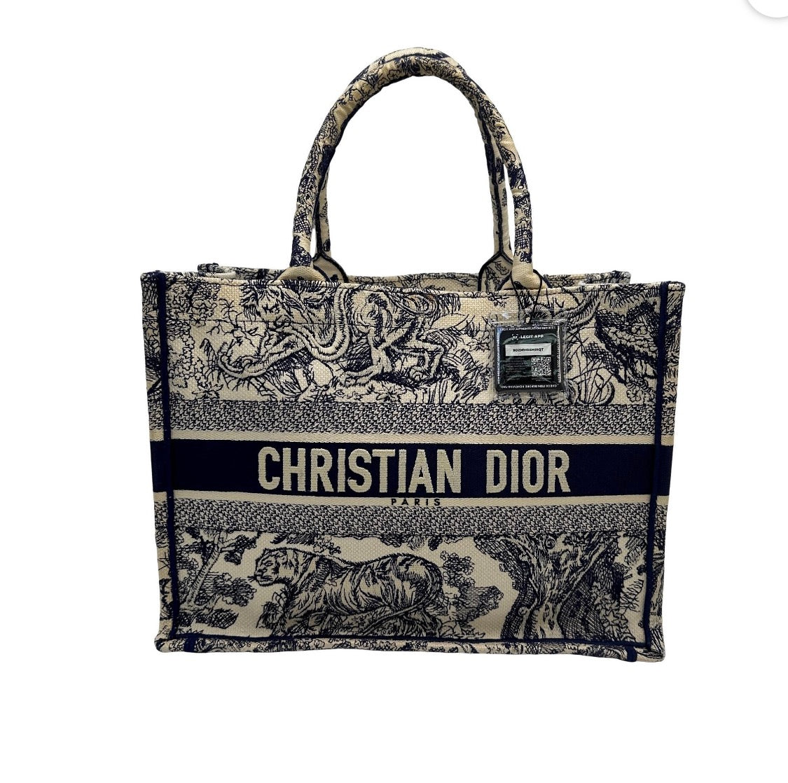 Pre-Owned Christian Dior Toile de Jouy Book Tote Large Ecru and Navy - Authenticated