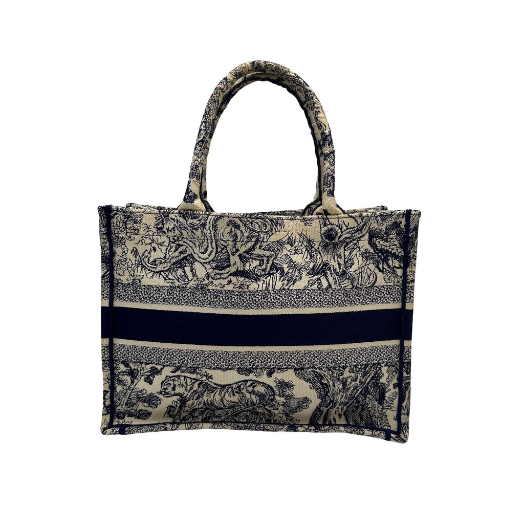 Pre-Owned Christian Dior Toile de Jouy Book Tote Large Ecru and Navy - Authenticated