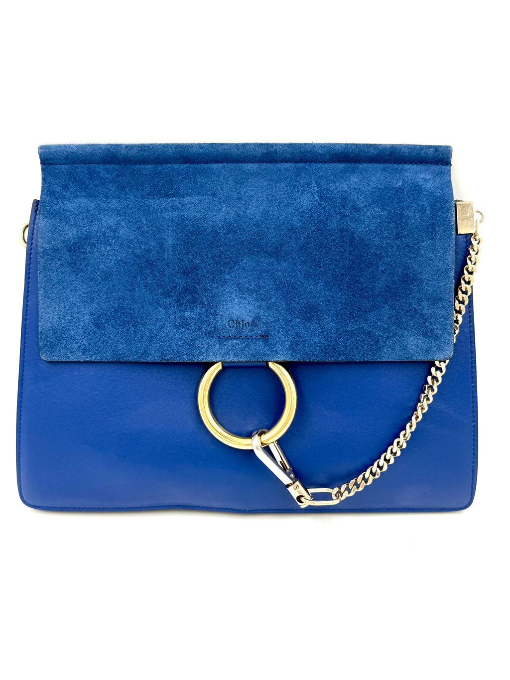 Pre-Owned Chloe Faye Suede and Leather Mixed Metal Shoulder Bag Cobalt - Authenticated