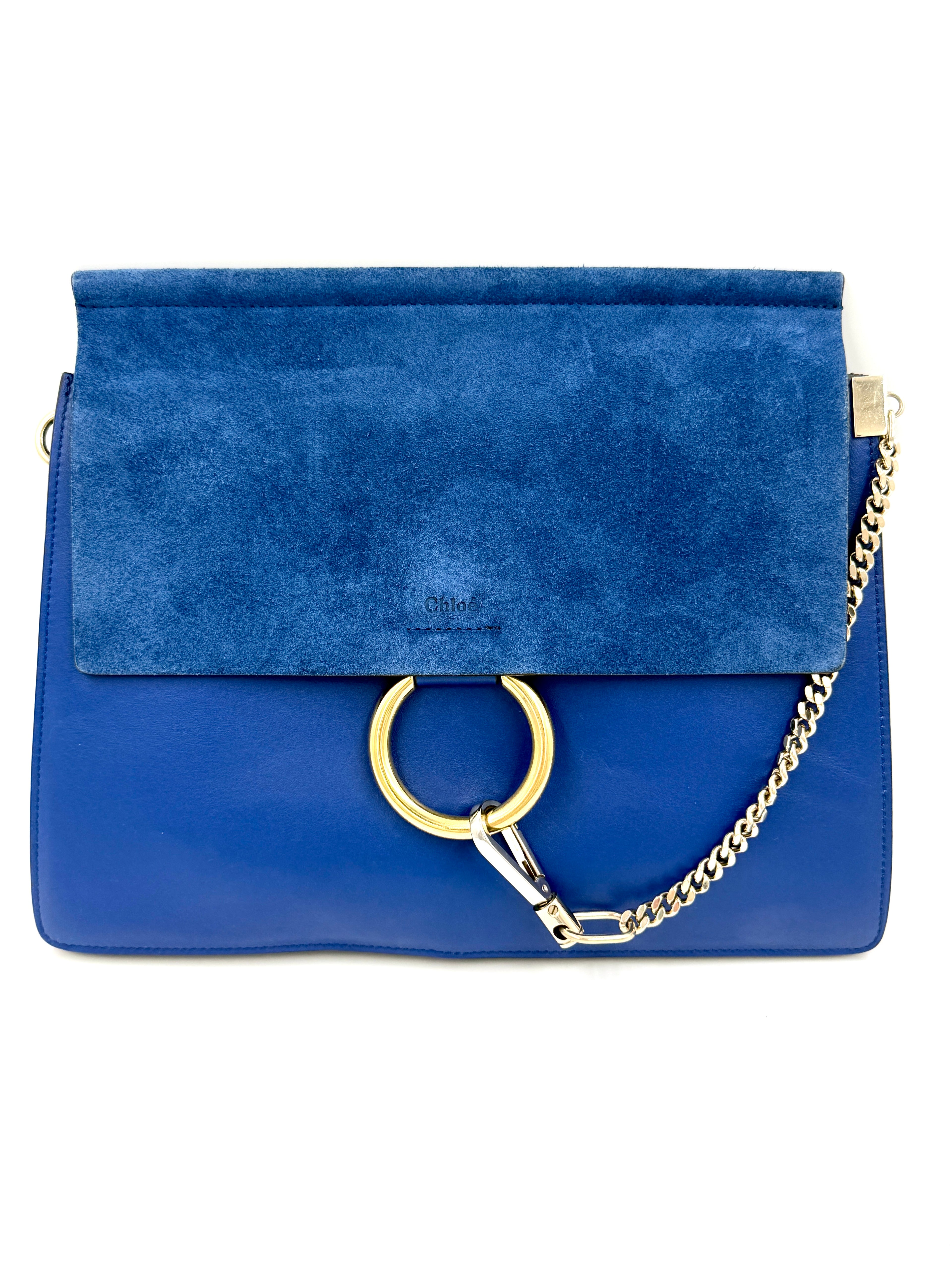 Pre-Owned Chloe Faye Suede and Leather Mixed Metal Shoulder Bag Cobalt - Authenticated