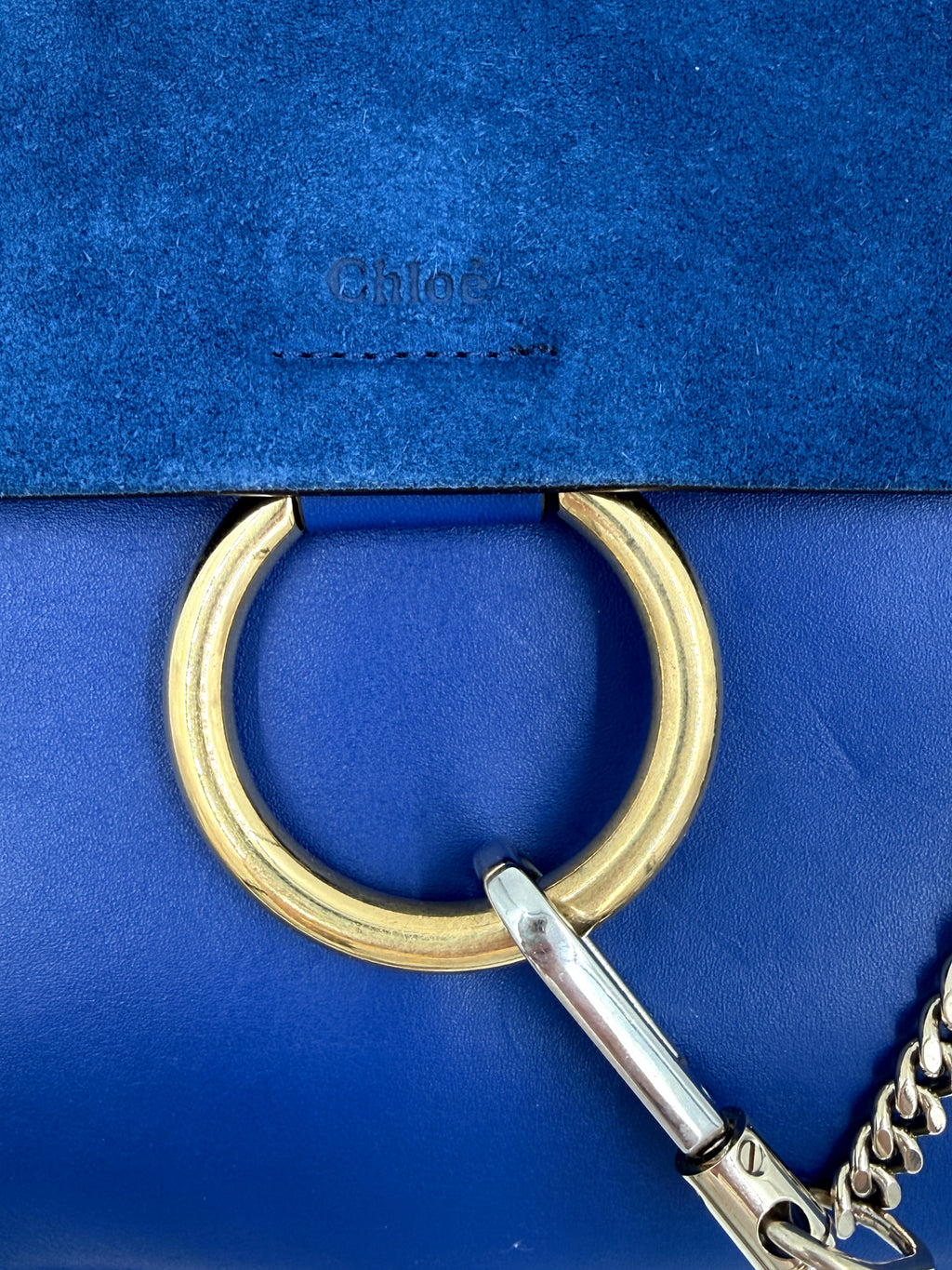 Pre-Owned Chloe Faye Suede and Leather Mixed Metal Shoulder Bag Cobalt - Authenticated