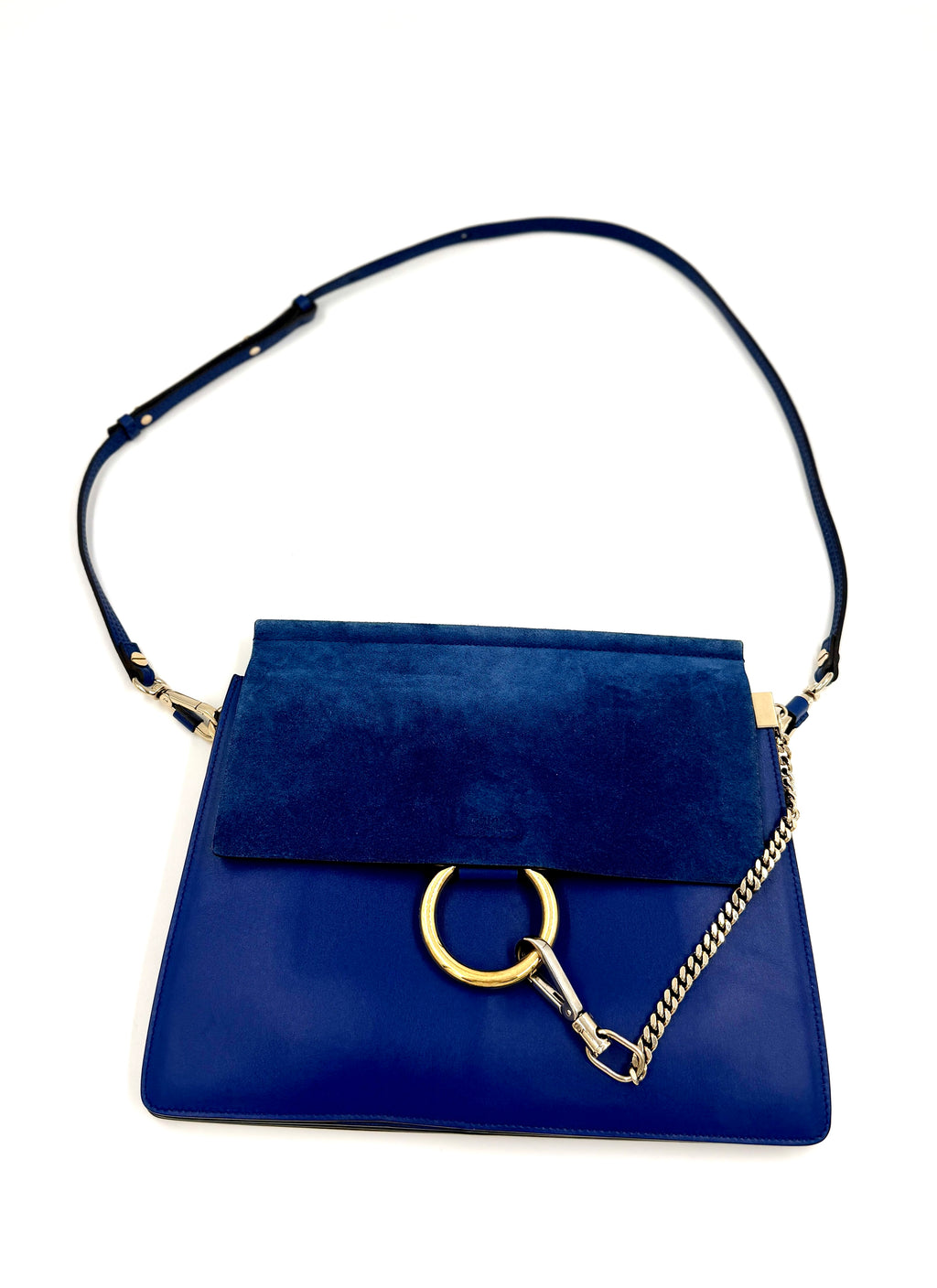 Pre-Owned Chloe Faye Suede and Leather Mixed Metal Shoulder Bag Cobalt - Authenticated