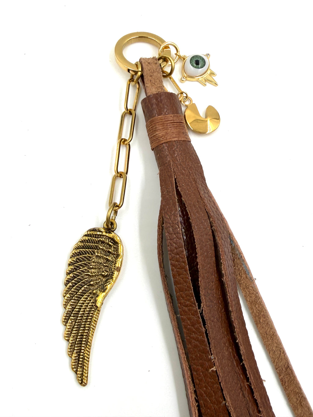 Hawley Studio Leather Tassel Bag Charm with Charms - Angel Wing
