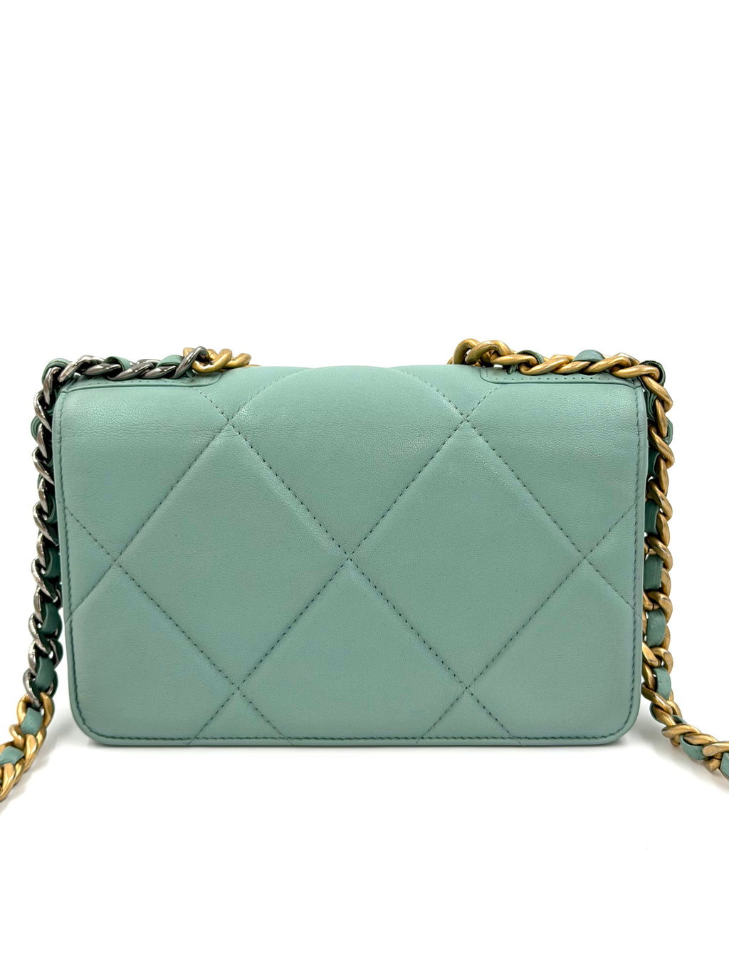 Pre-owned Chanel 19 Wallet on Chain in Ice Blue Quilted Lambskin - Authenticated