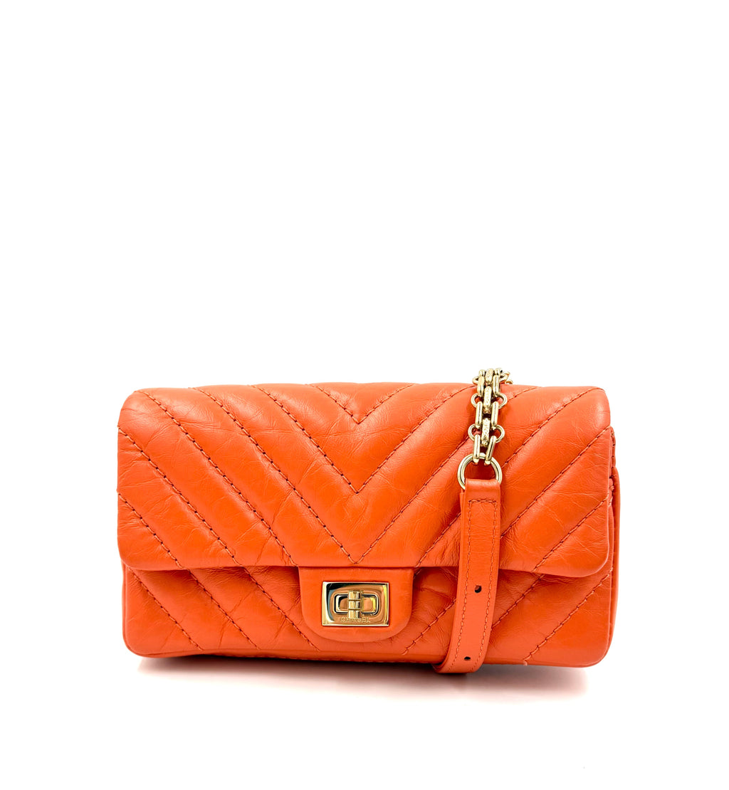 Pre-owned Chanel 2.55 Reissue Mini Flap Bag in Orange Crinkled Calfskin - Authenticated