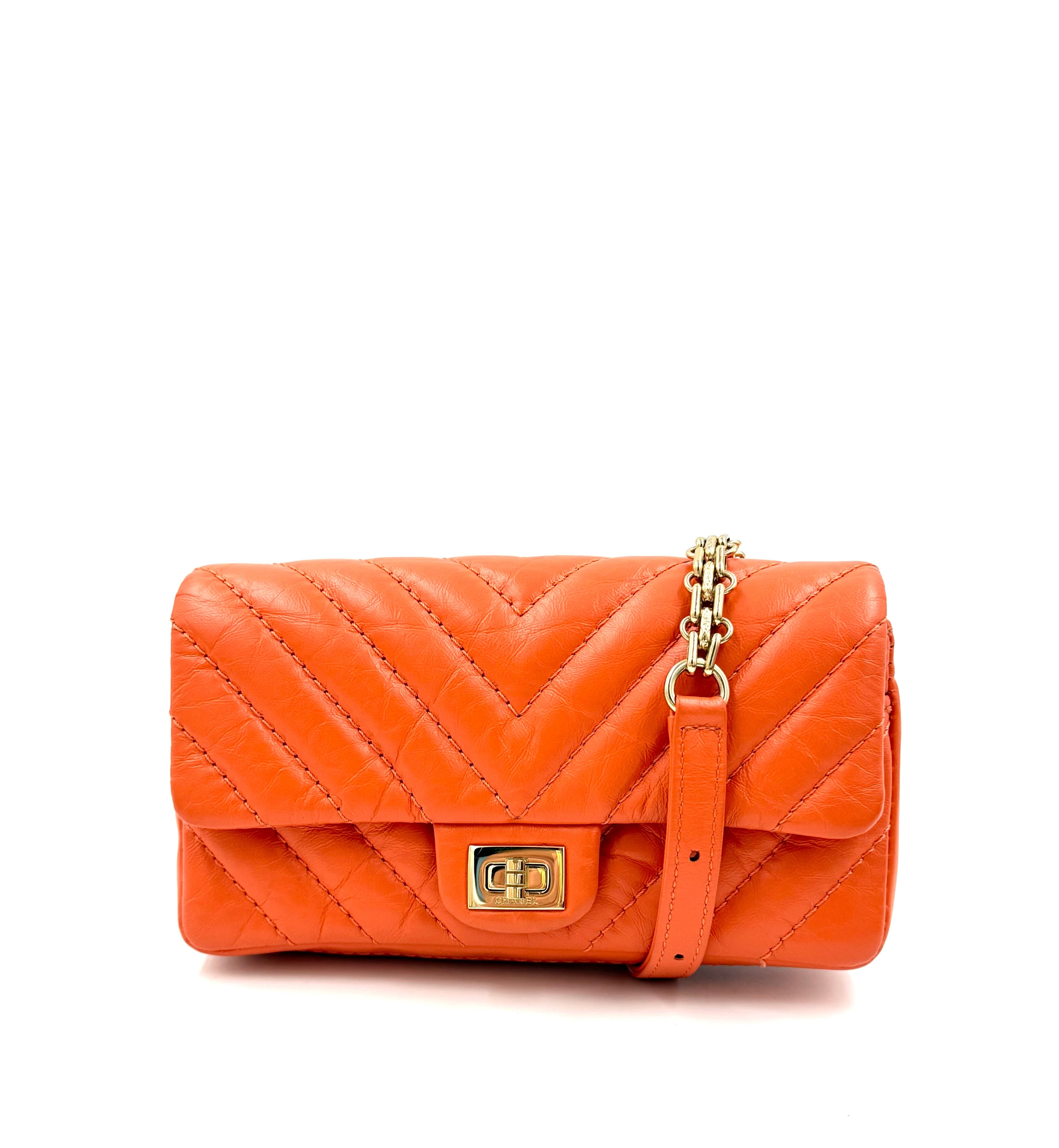 Pre-owned Chanel 2.55 Reissue Mini Flap Bag in Orange Crinkled Calfskin - Authenticated