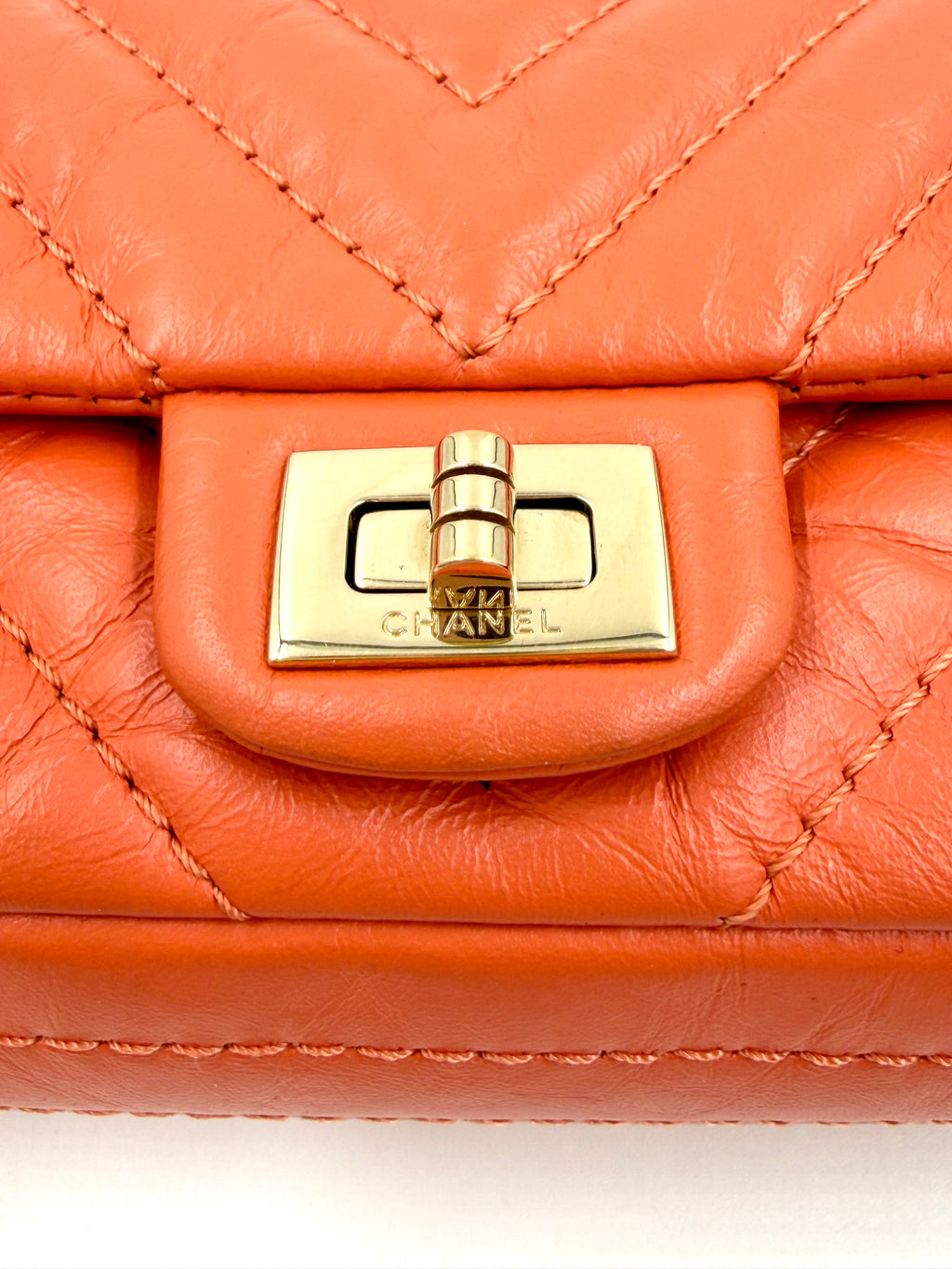Pre-owned Chanel 2.55 Reissue Mini Flap Bag in Orange Crinkled Calfskin - Authenticated