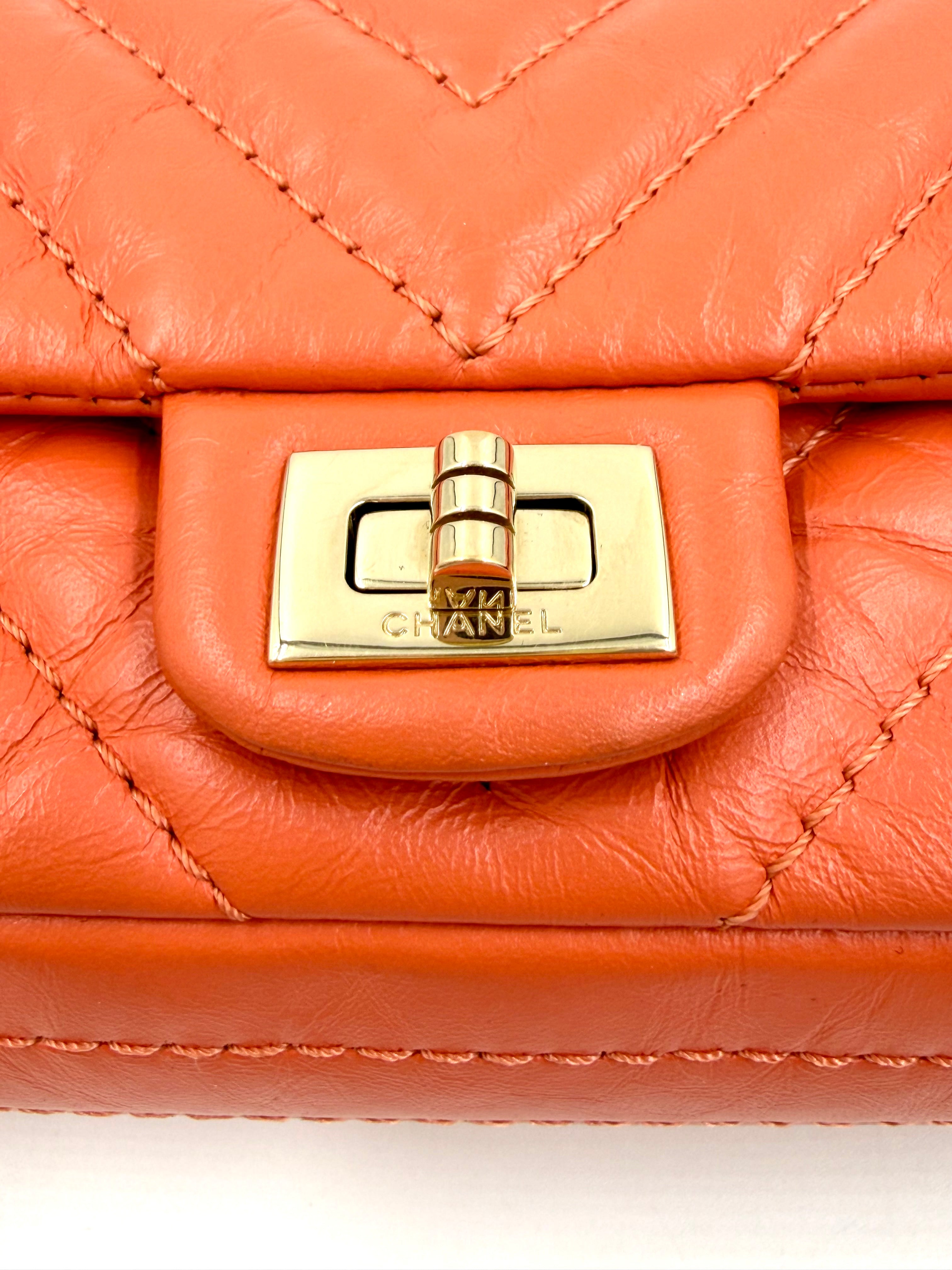 Pre-owned Chanel 2.55 Reissue Mini Flap Bag in Orange Crinkled Calfskin - Authenticated