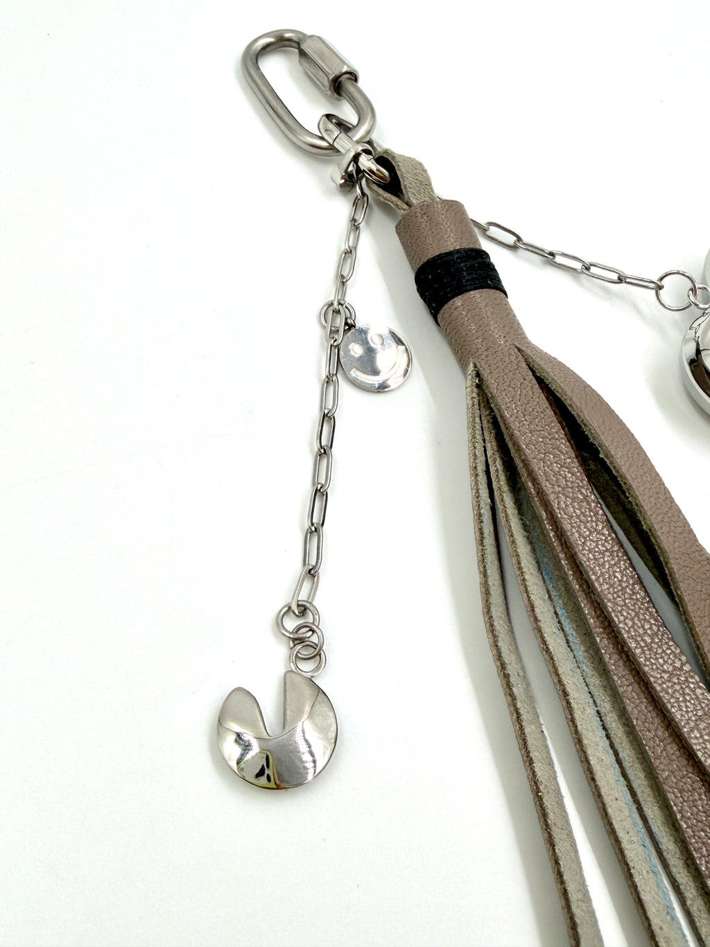 Hawley Studio Taupe Leather Tassel Bag Charm with Silver Charms
