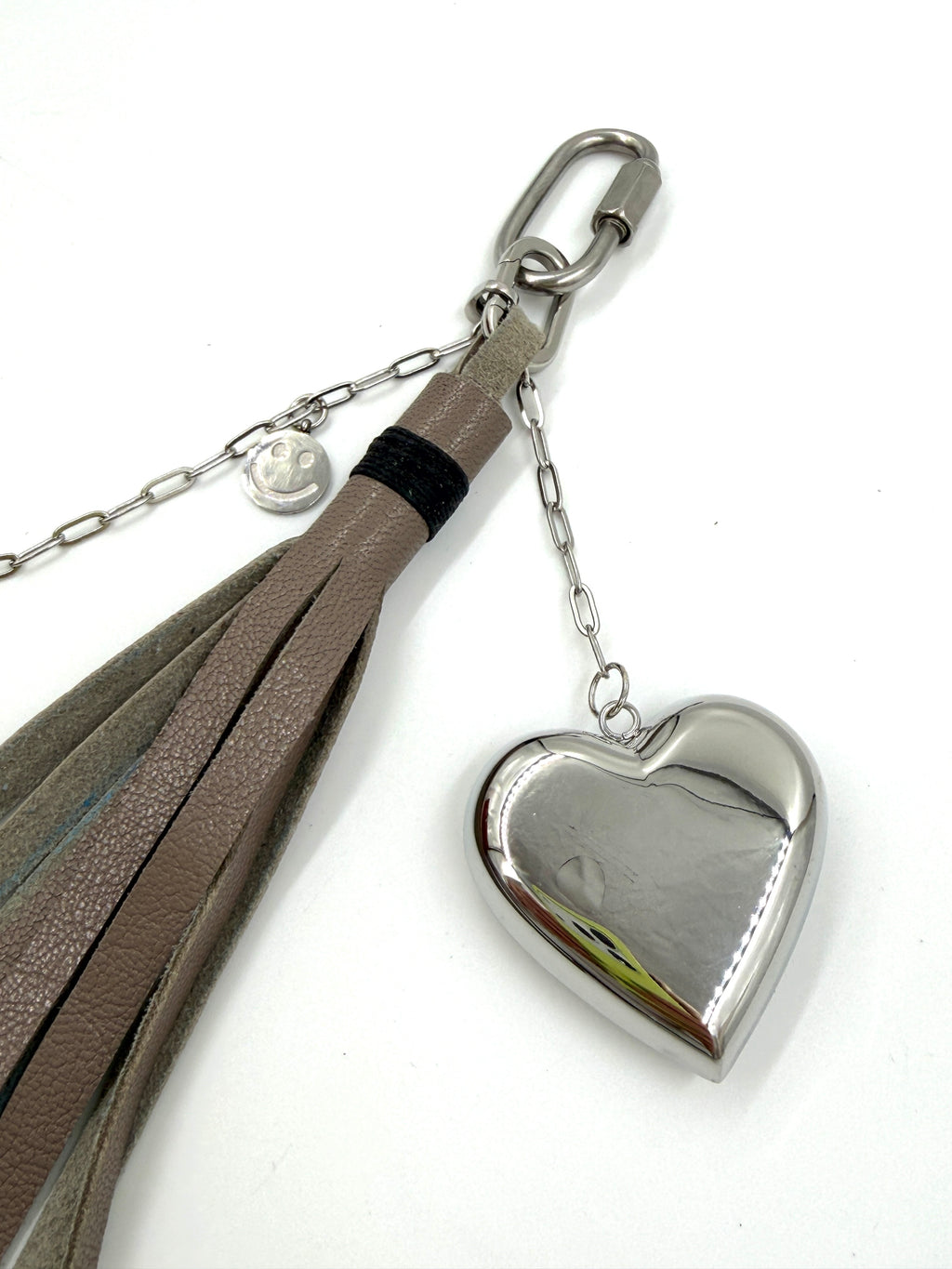 Hawley Studio Taupe Leather Tassel Bag Charm with Silver Charms
