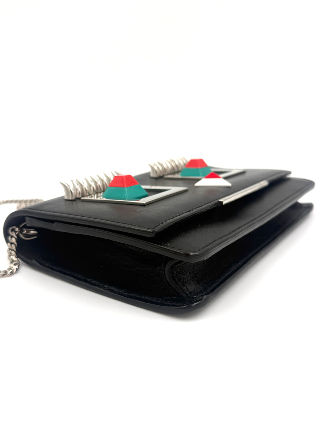 Pre-Owned Fendi Monster Eyes Hypnoteyes Black Leather Wallet On Chain - Authenticated