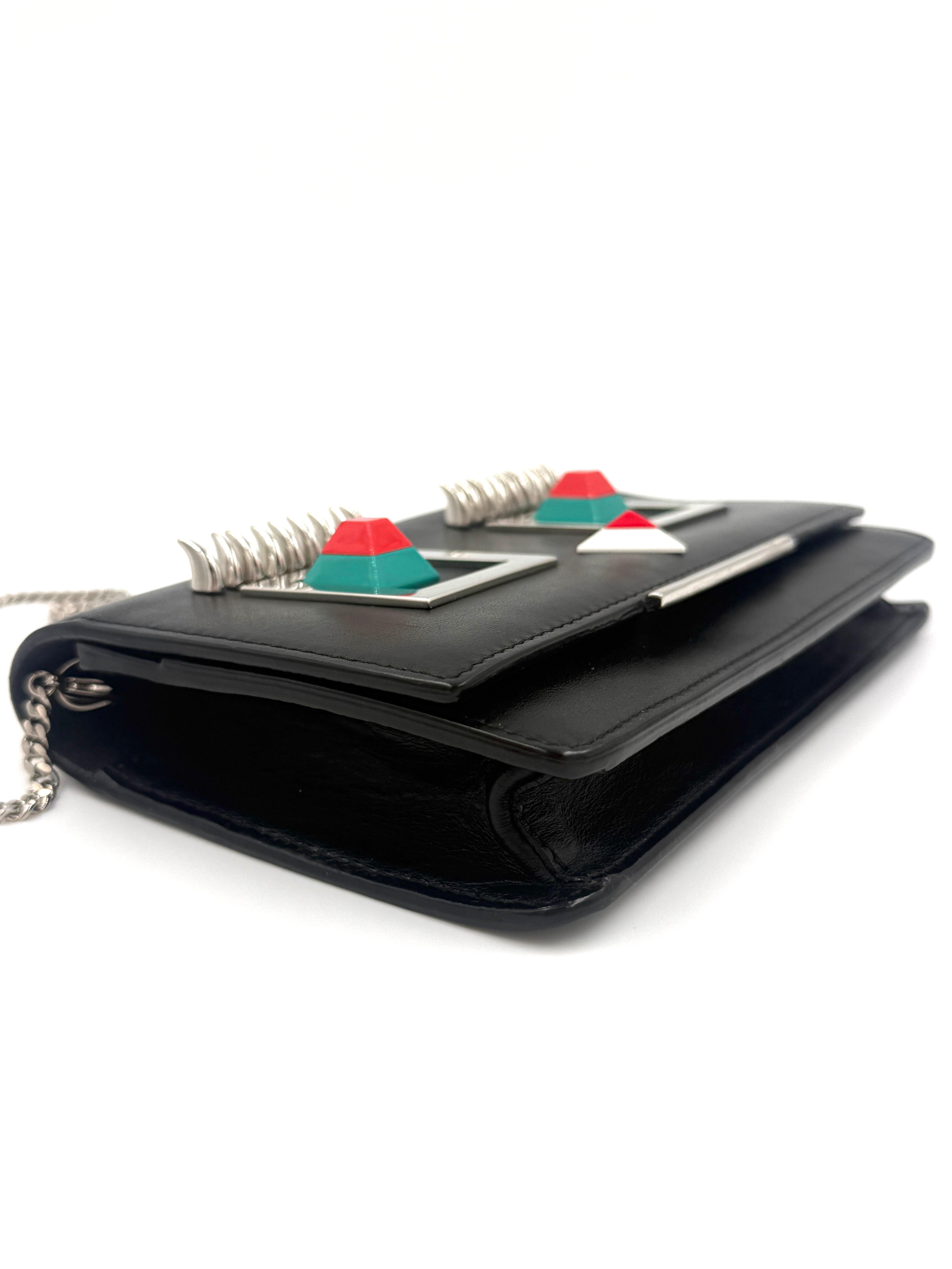 Pre-Owned Fendi Monster Eyes Hypnoteyes Black Leather Wallet On Chain - Authenticated