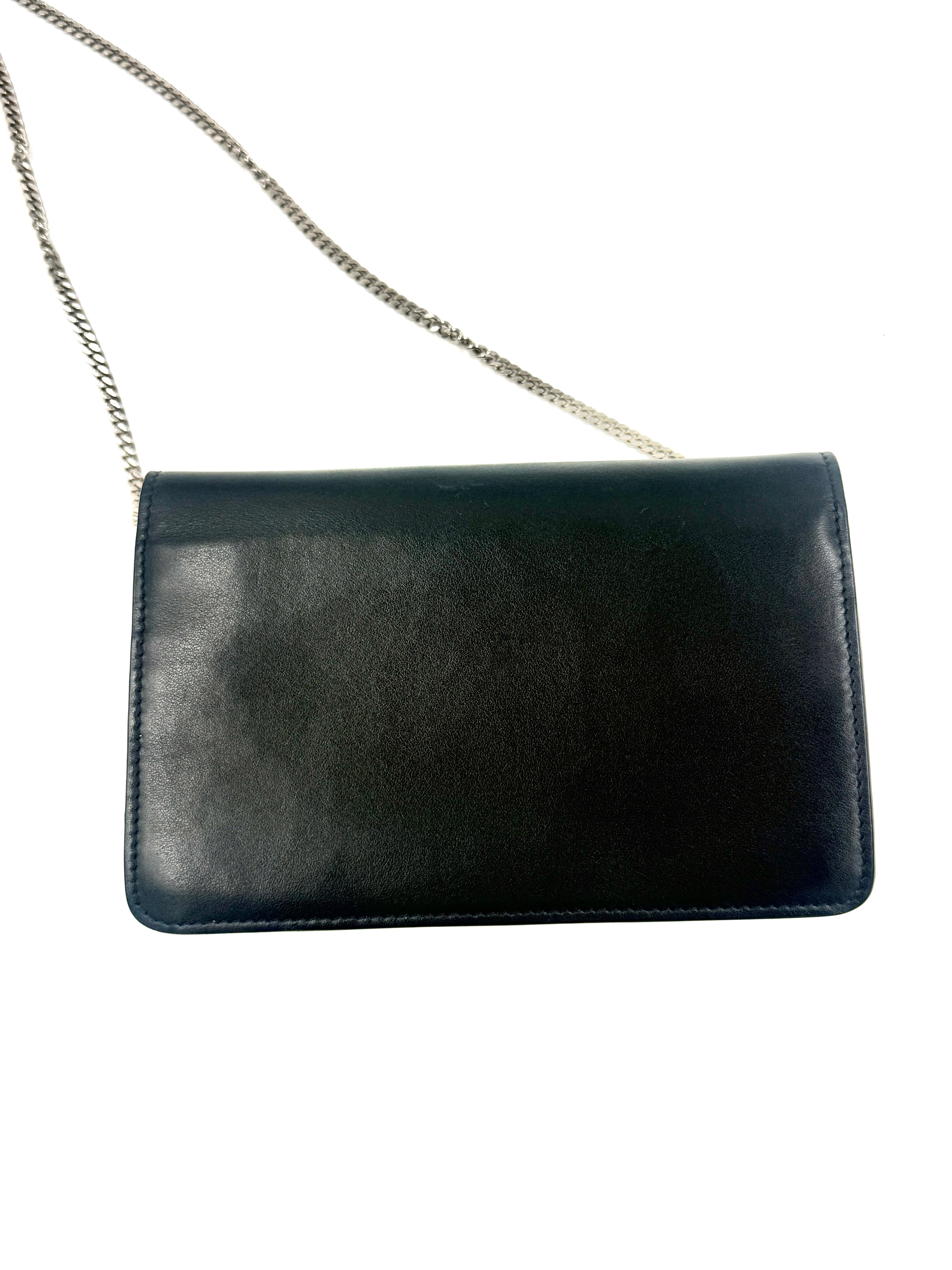 Pre-Owned Fendi Monster Eyes Hypnoteyes Black Leather Wallet On Chain - Authenticated