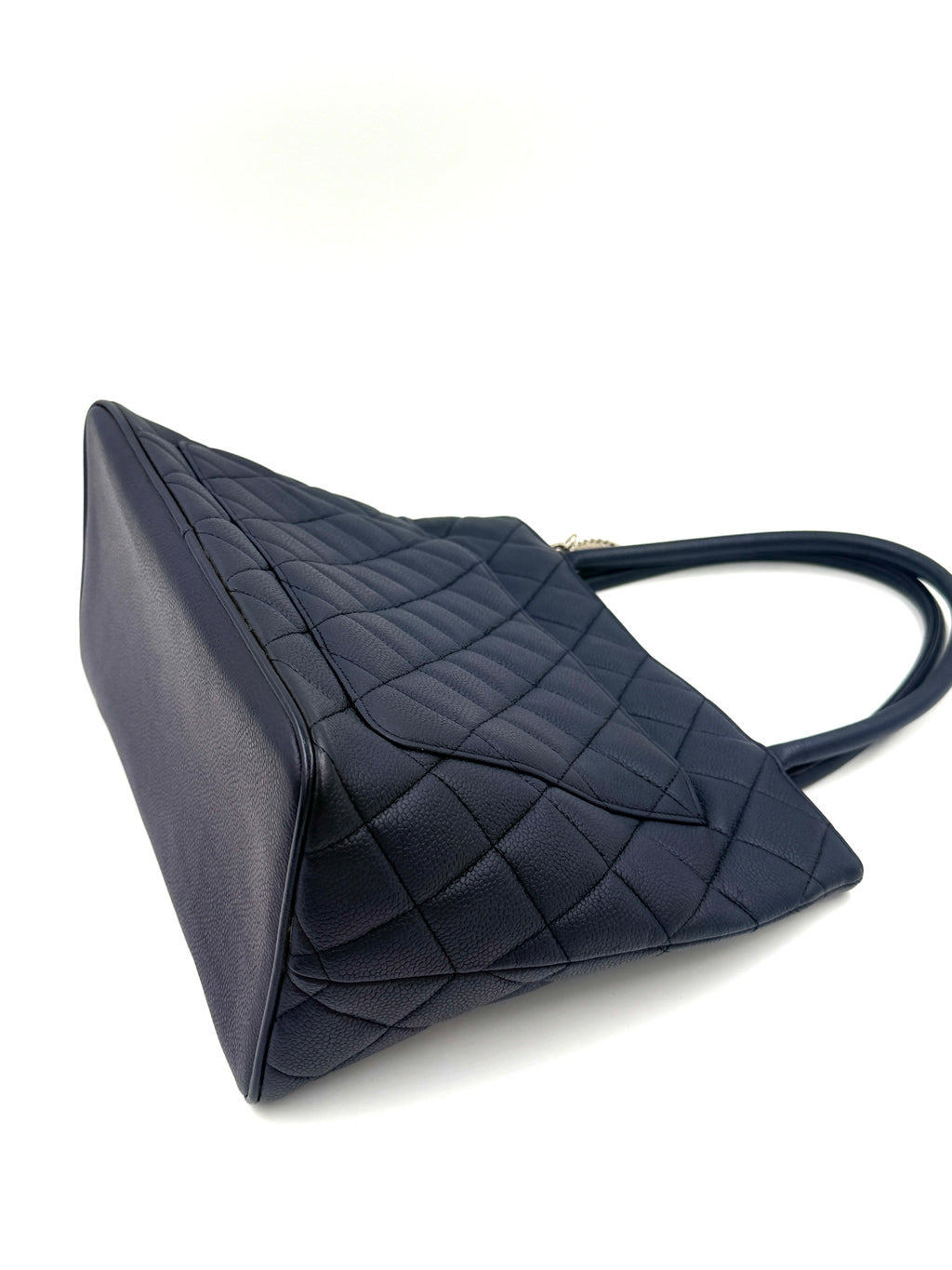 Pre-Owned Chanel Quilted Caviar Leather Navy Medallion Tote Silver Hardware - Authenticated