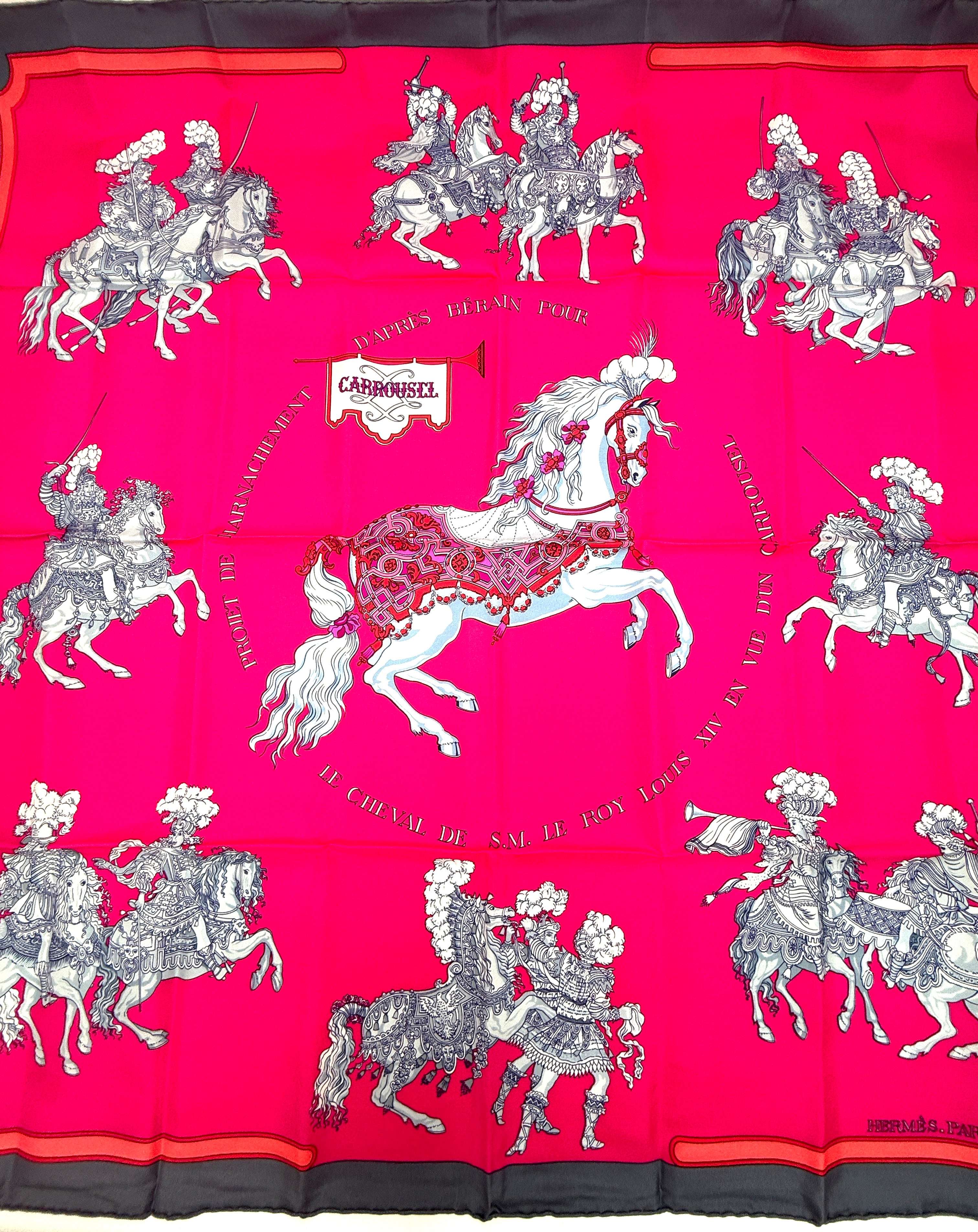 Pre-Owned Hermès Vintage Pink Carrousel Silk Carré 90 Scarf - Authenticated