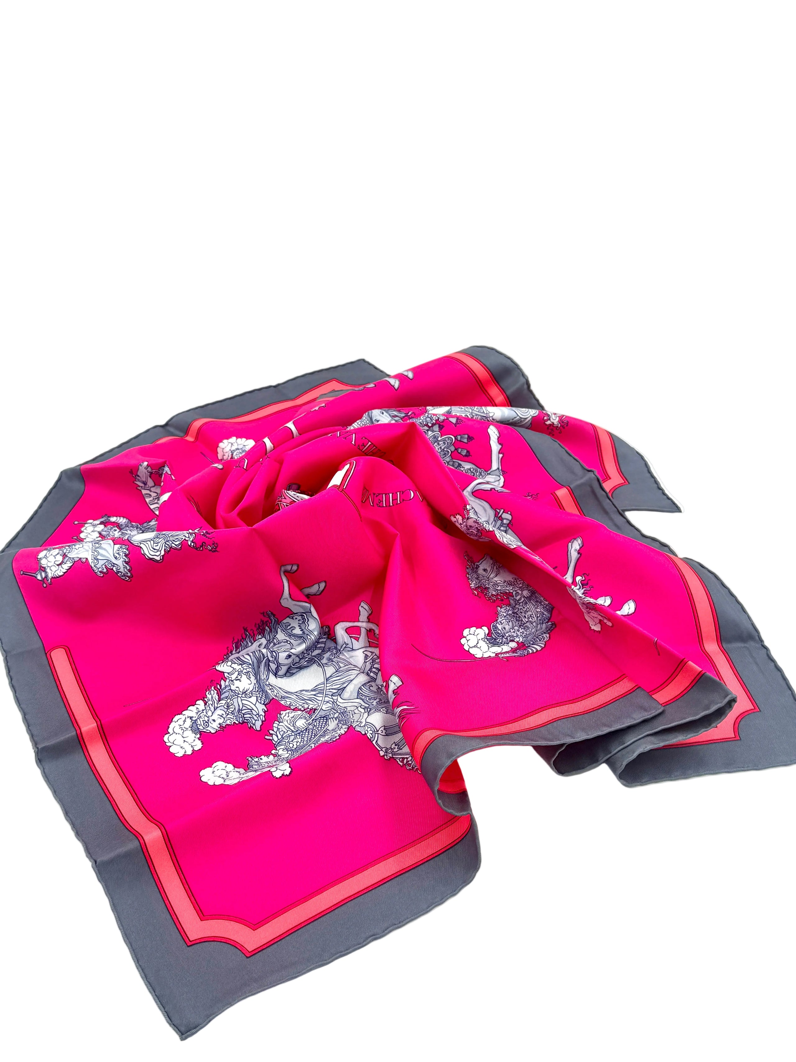 Pre-Owned Hermès Vintage Pink Carrousel Silk Carré 90 Scarf