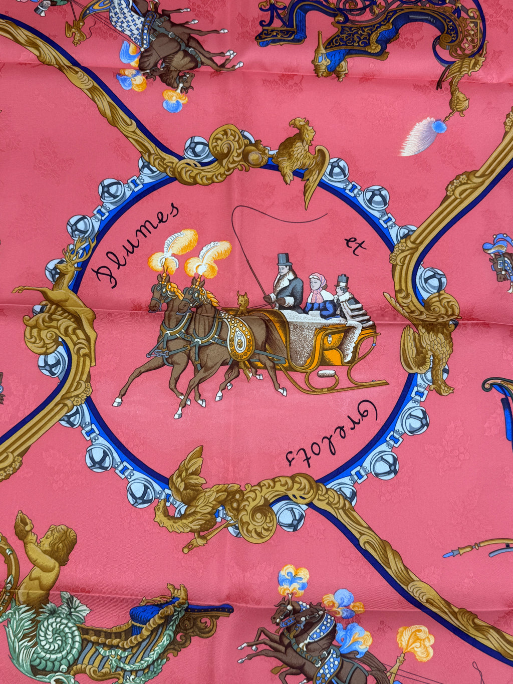Pre-Owned Hermès Silk Jacquard Scarf Plumes et Grelots 90cm