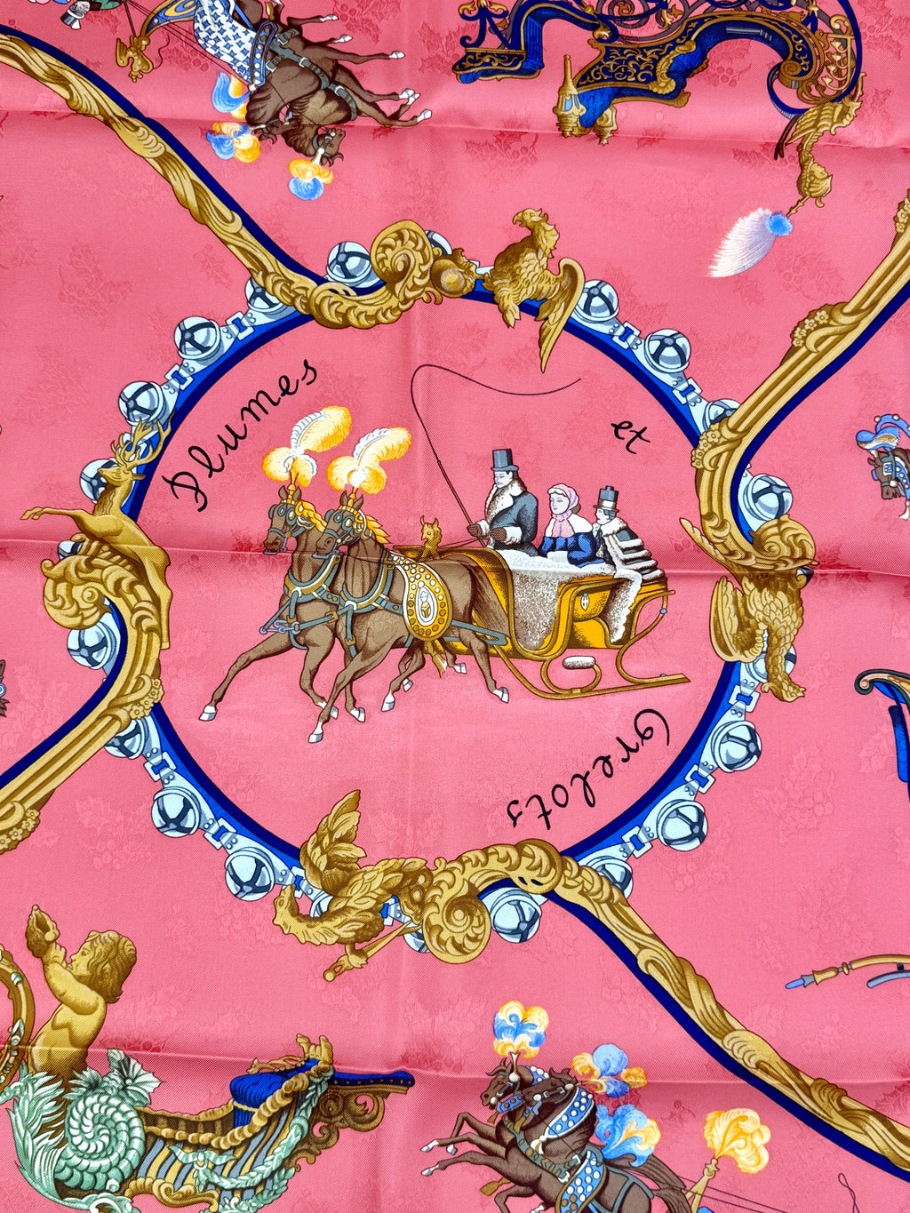 Pre-Owned Hermès Silk Jacquard Scarf Plumes et Grelots 90cm
