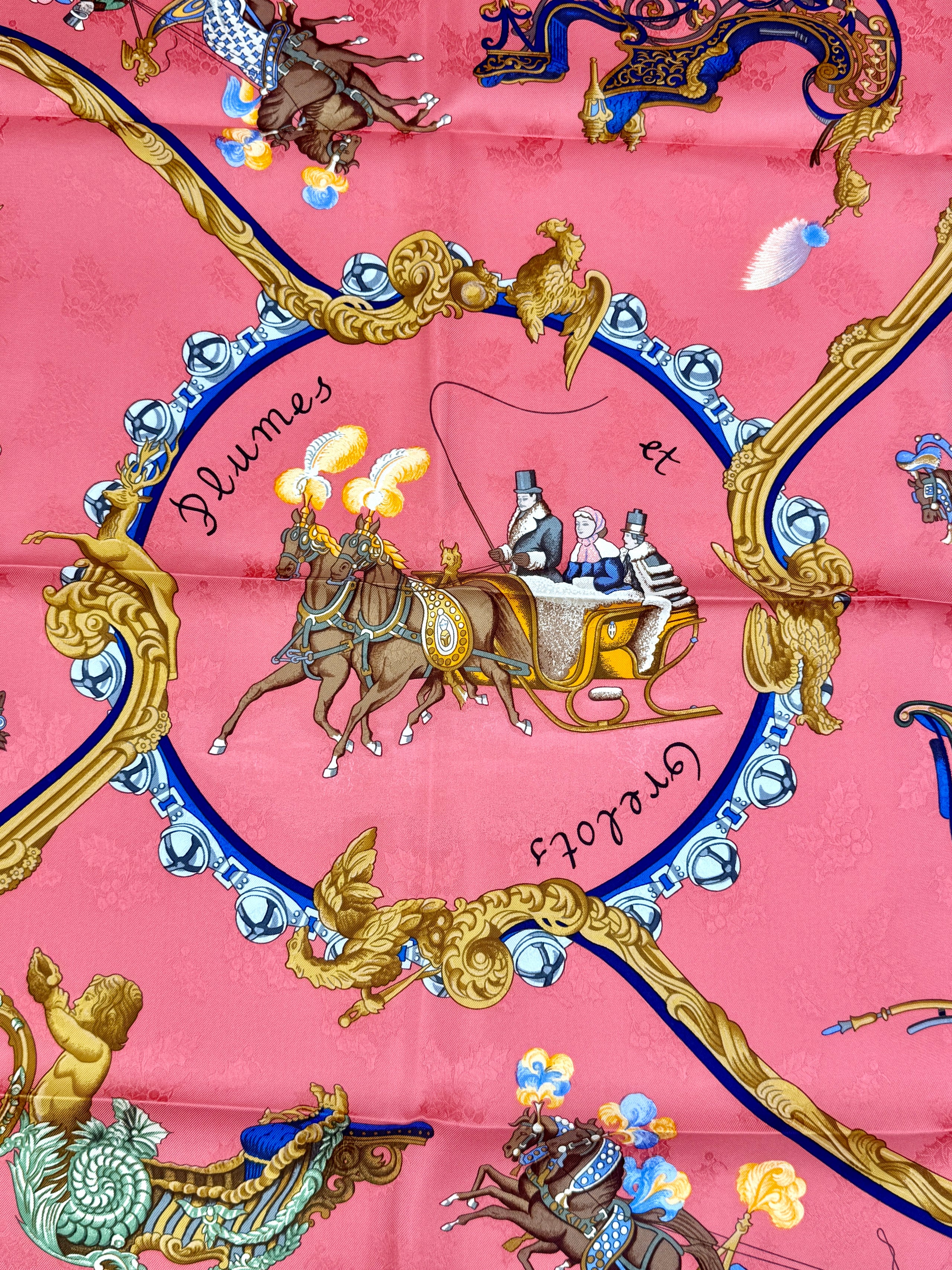 Pre-Owned Hermès Silk Jacquard Scarf Plumes et Grelots 90cm
