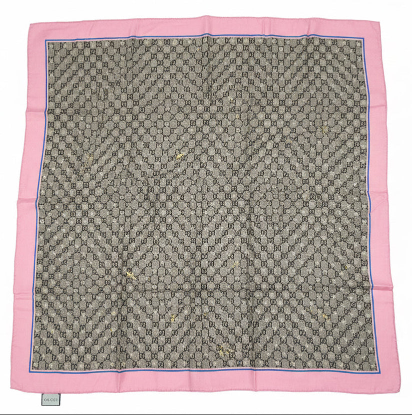 Pre-Owned Gucci Bee Motif Silk Jacquard Scarf Pink