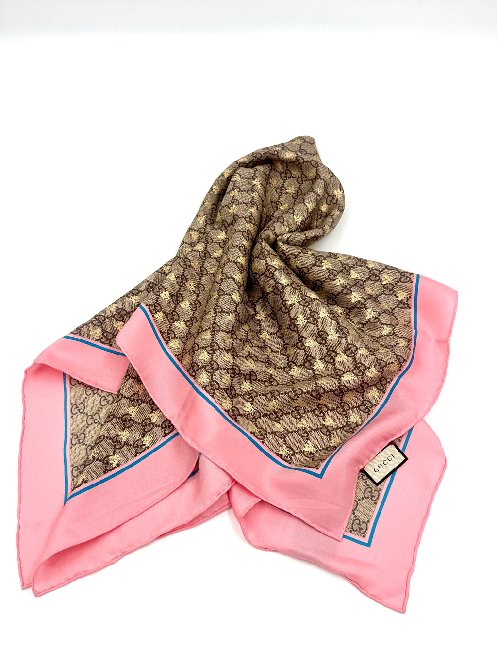 Pre-Owned Gucci Bee Motif Silk Jacquard Scarf Pink