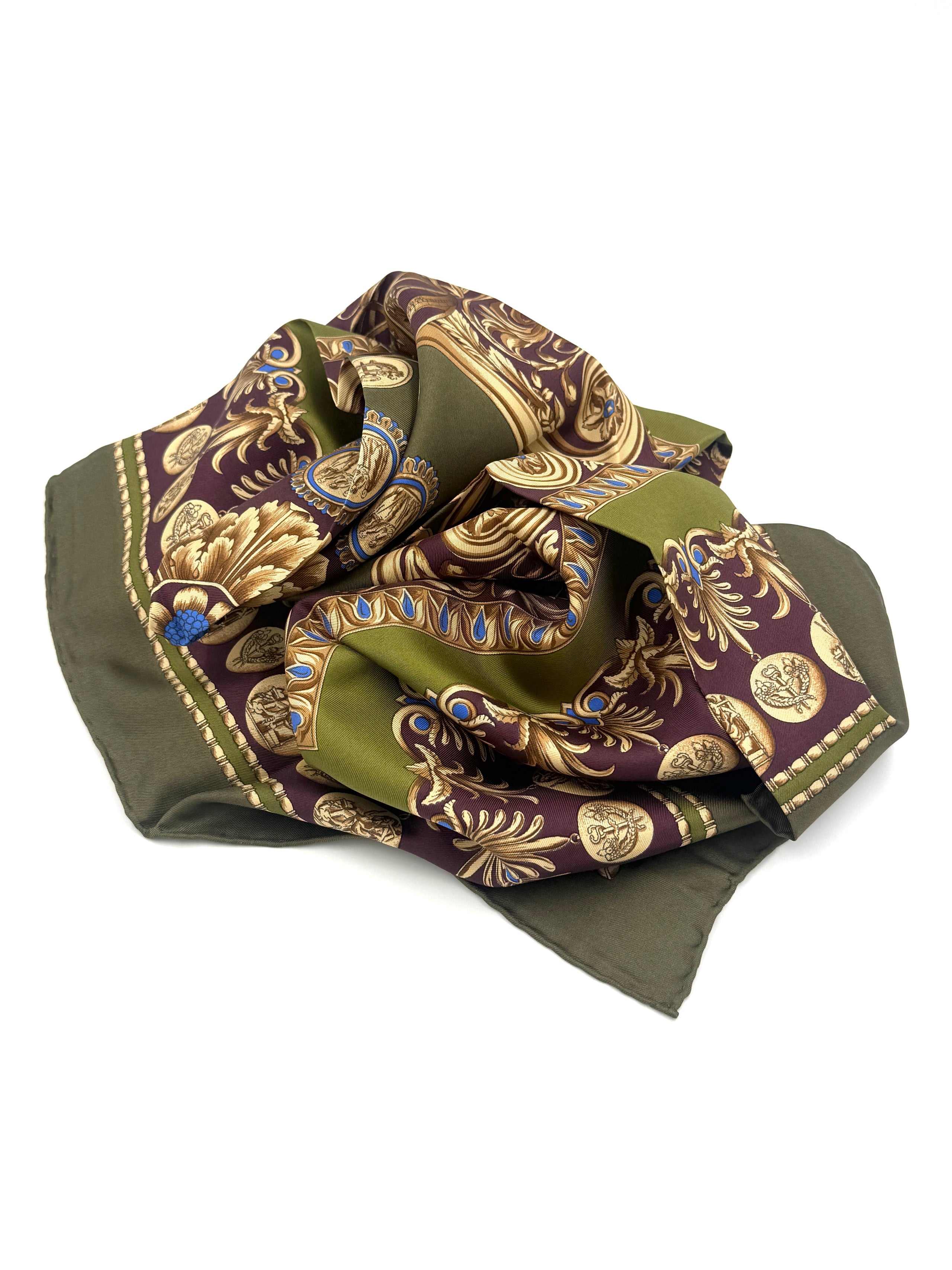 Pre-Owned Celine Silk Scarf Green and Burgundy Multicolor - Authenticated