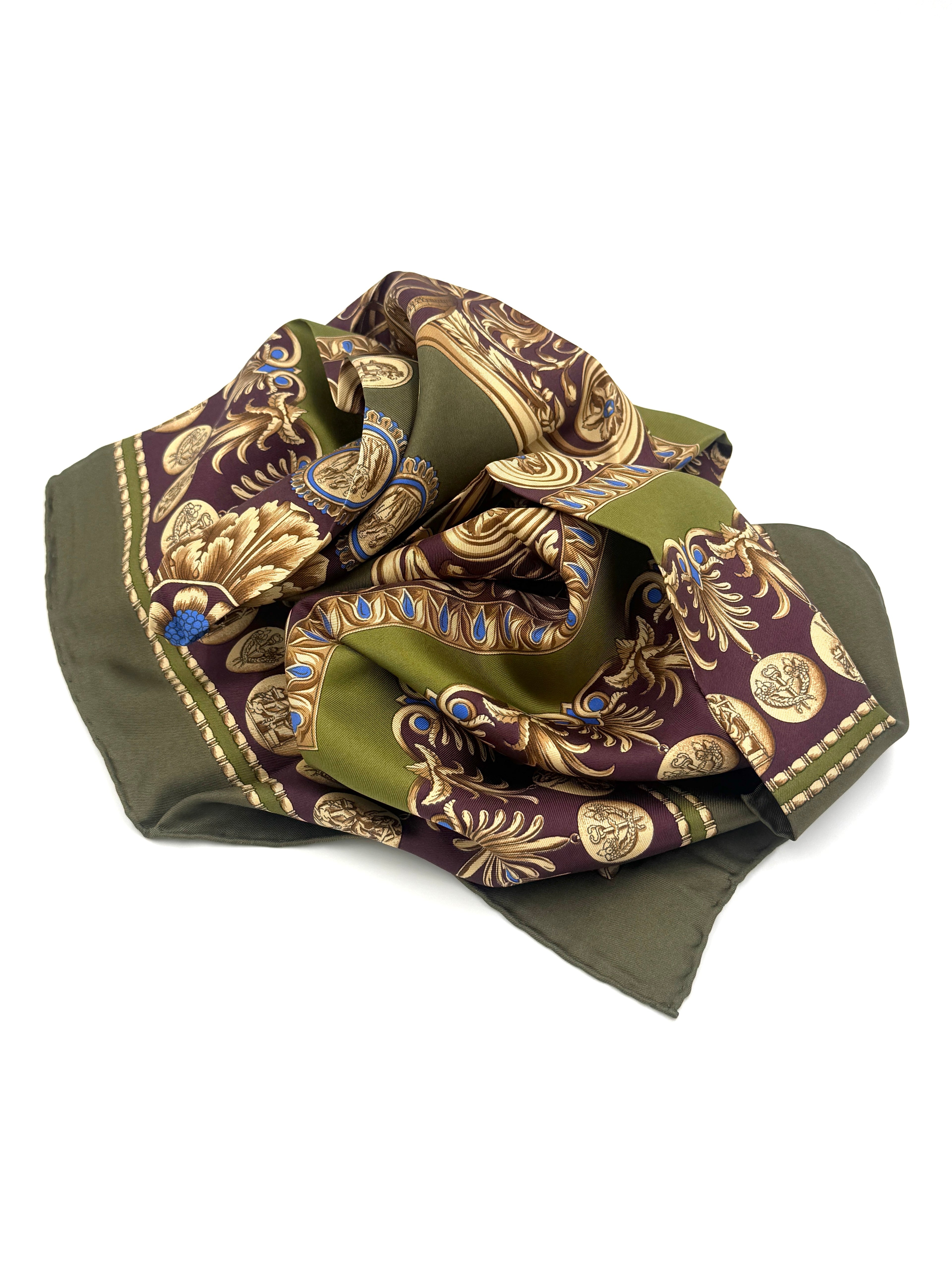 Pre-Owned Celine Silk Scarf Green and Burgundy Multicolor - Authenticated