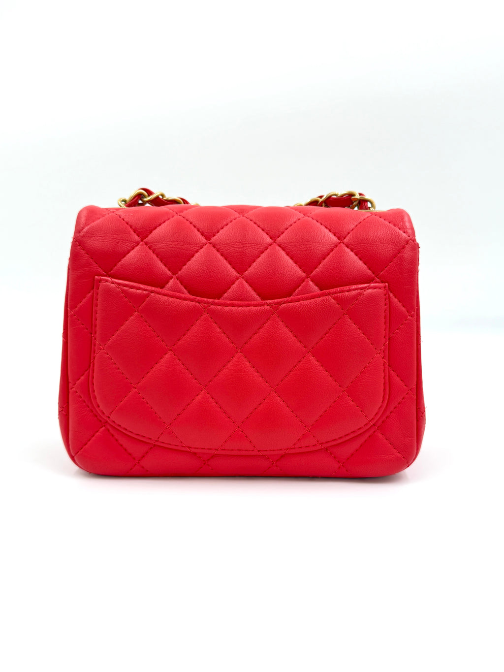 Pre-Owned Chanel Red Quilted Lambskin Leather Classic Square Mini Flap Bag - Authenticated