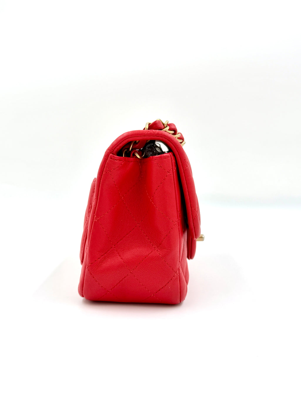 Pre-Owned Chanel Red Quilted Lambskin Leather Classic Square Mini Flap Bag - Authenticated