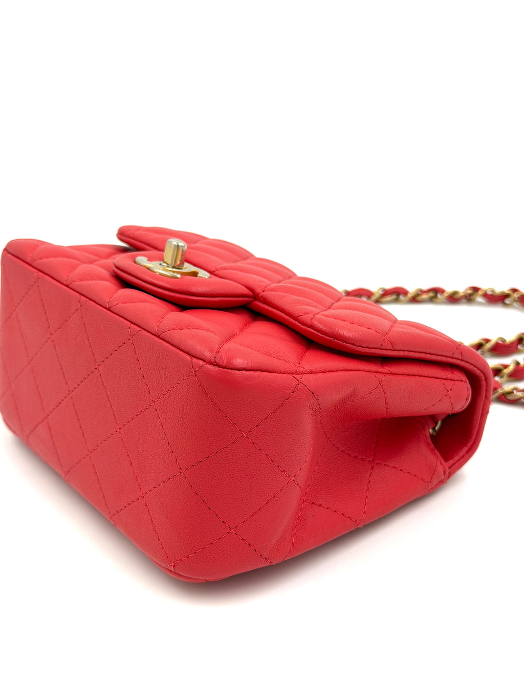 Pre-Owned Chanel Red Quilted Lambskin Leather Classic Square Mini Flap Bag - Authenticated